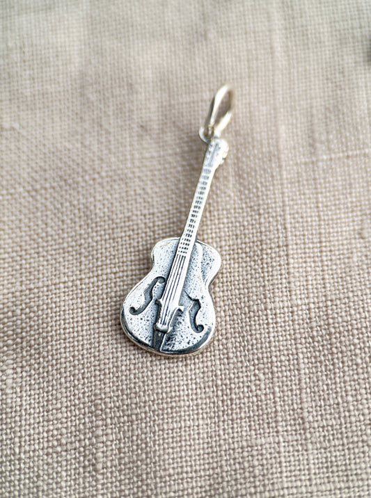 Acoustic Guitar Pendant in Solid Sterling Silver