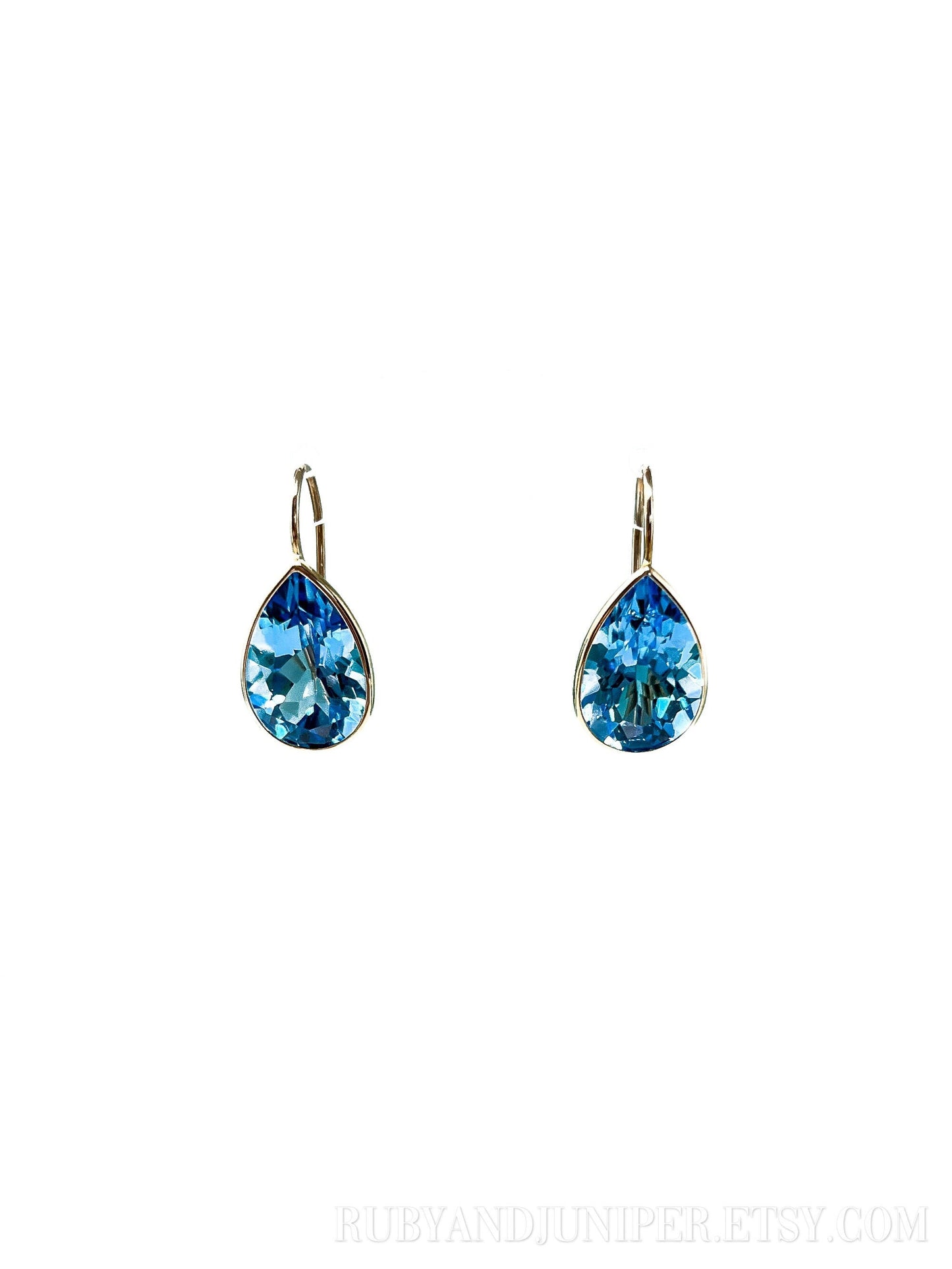Vintage Blue Topaz Bezel Drop Earrings in 14k Gold, Retro Jewelry from the 1990s - Timeless, Sustainable, @JewelryOnRepeat