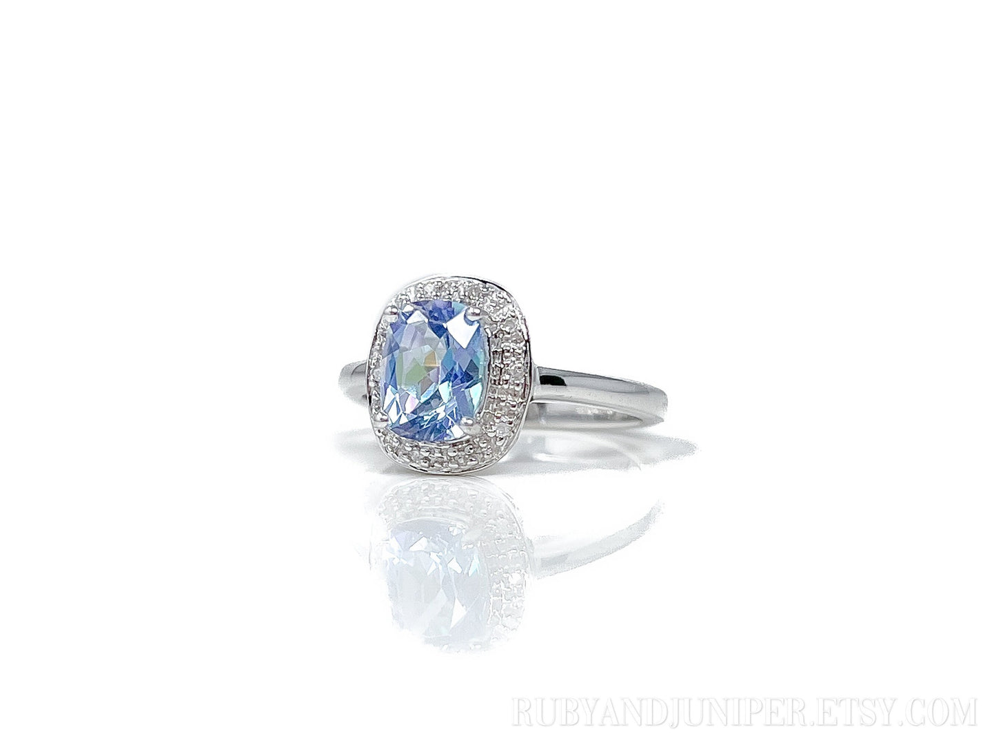 Vintage Mystic Topaz Gemstone Halo Ring in 14k White Gold, Retro Jewelry from the 1990s - Timeless, Sustainable, @JewelryOnRepeat