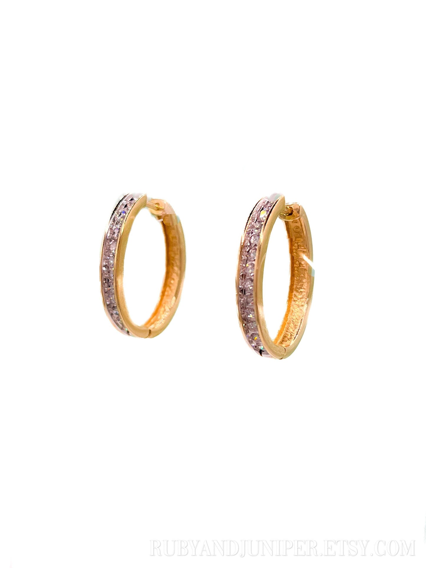 Vintage Diamond Oval Hoop Earrings in 14k Gold