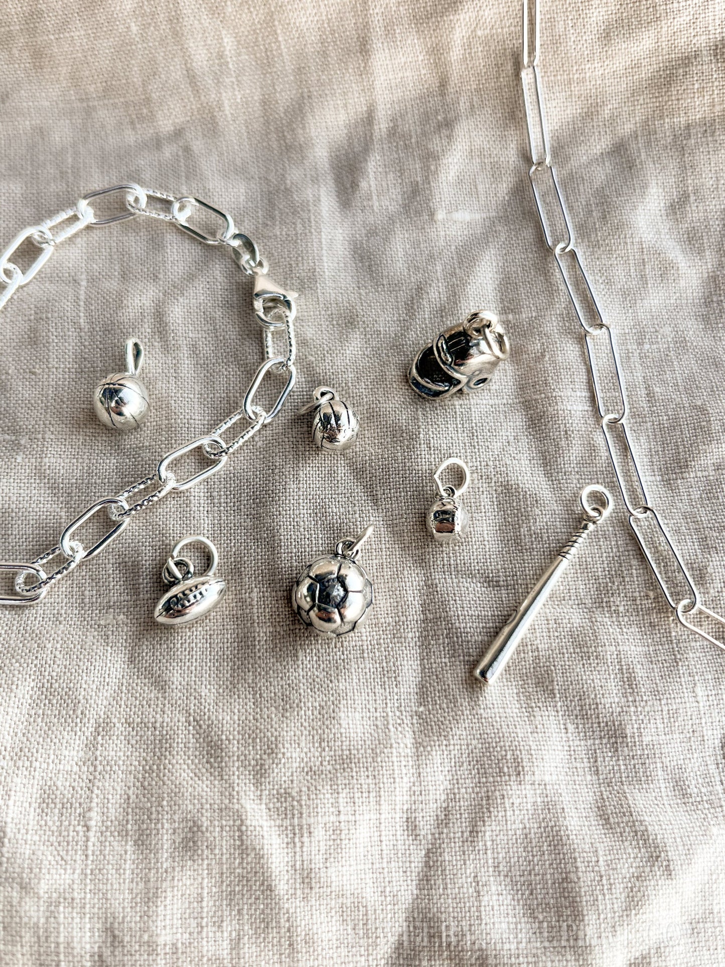 Baseball Charm Pendant in Solid Sterling Silver
