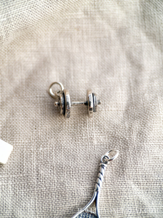 Dumbbell Charm Pendant in Solid Sterling Silver