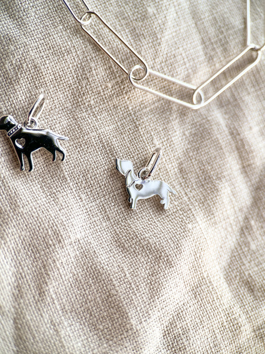 Little Dog Charm Pendant in Solid Sterling Silver