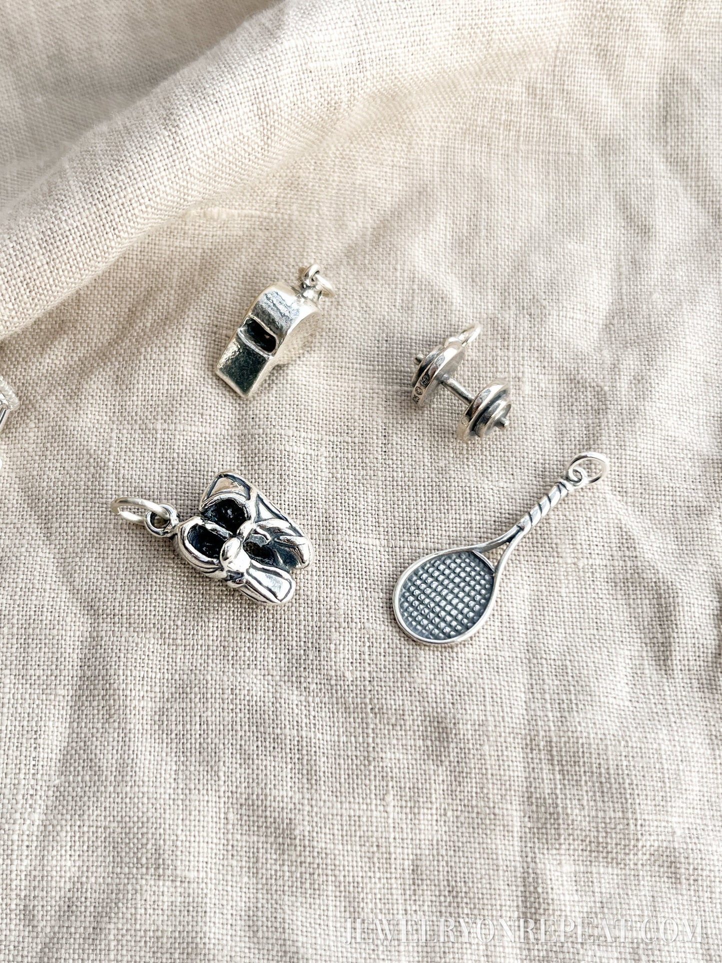 Dumbbell Charm Pendant in Solid Sterling Silver