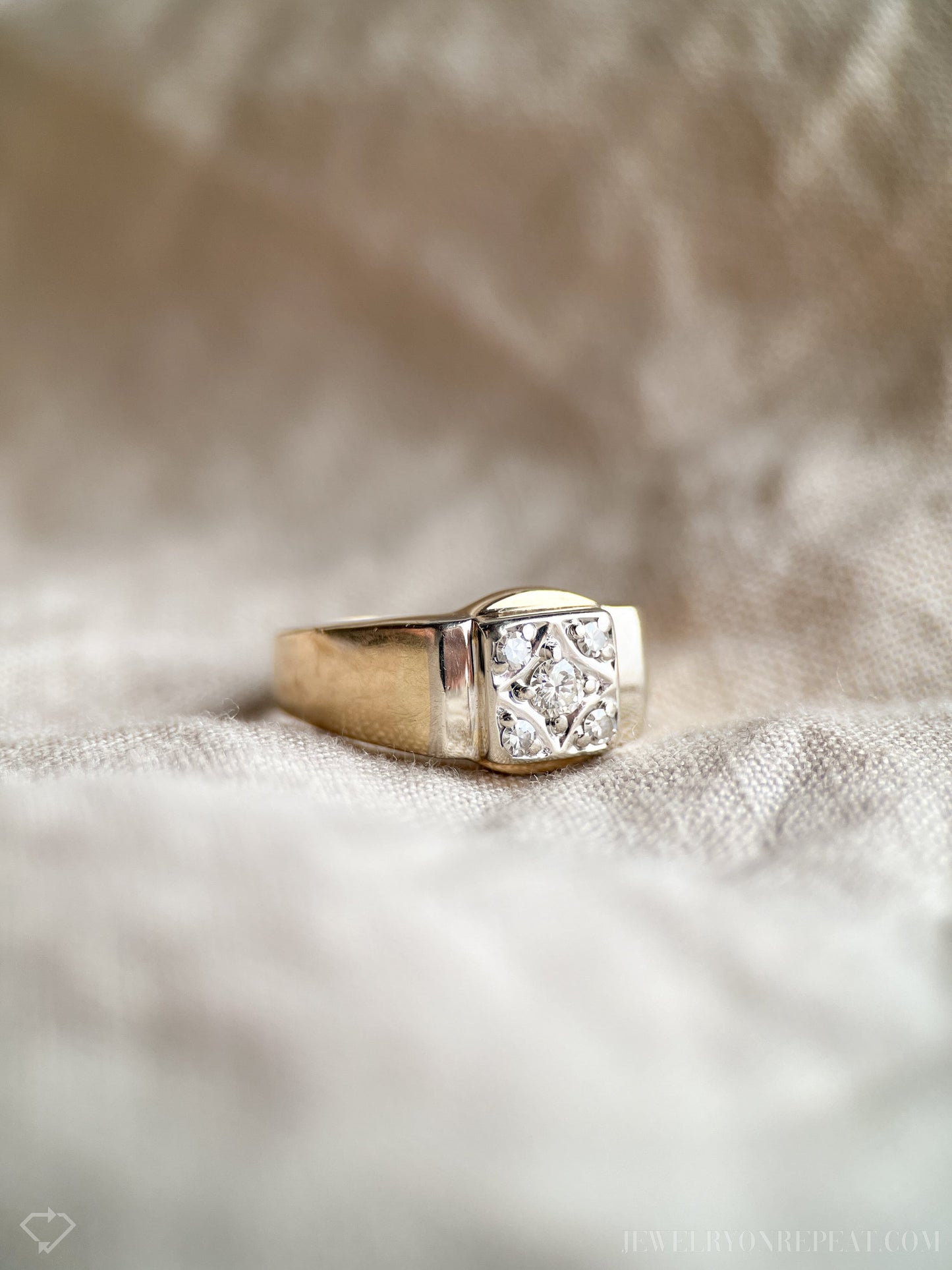 Vintage Mens Diamond Wedding Ring in 14k Gold