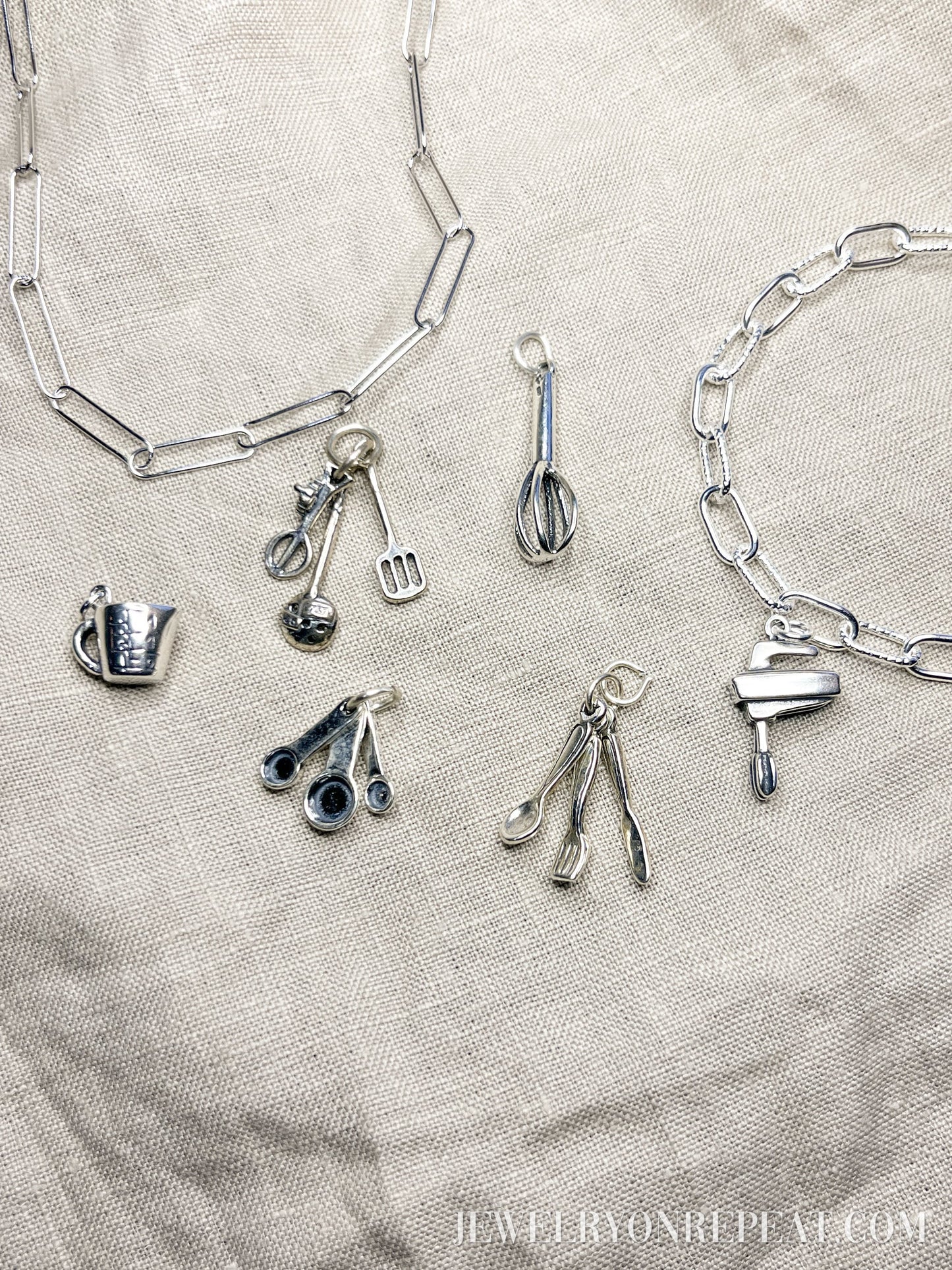 Cutlery Utensils Charm Pendant in Solid Sterling Silver