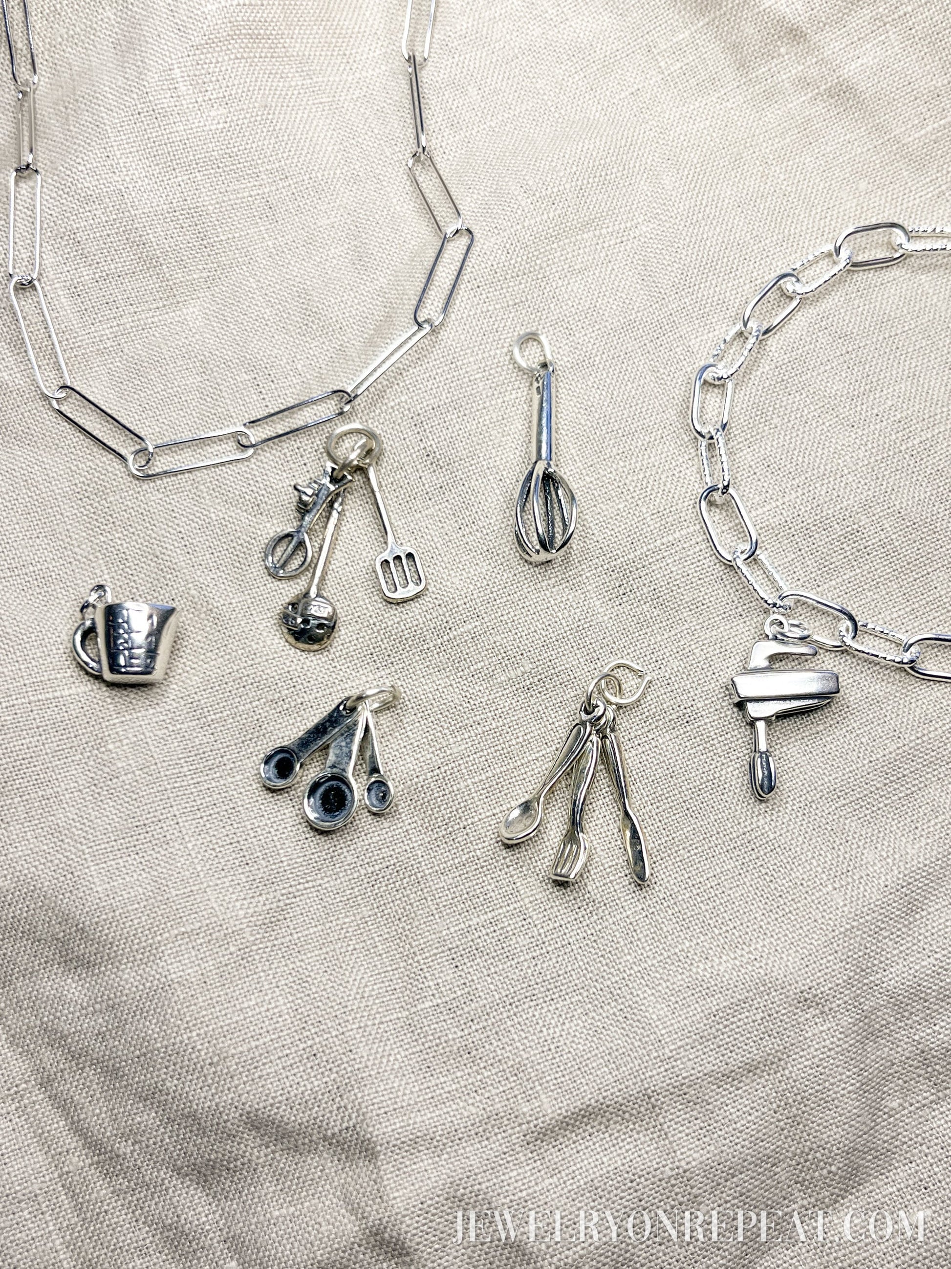 Cutlery Utensils Charm Pendant in Solid Sterling Silver