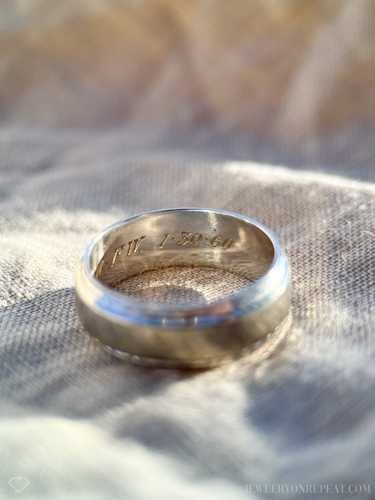 Vintage Mens Wedding Band in 14k White Gold