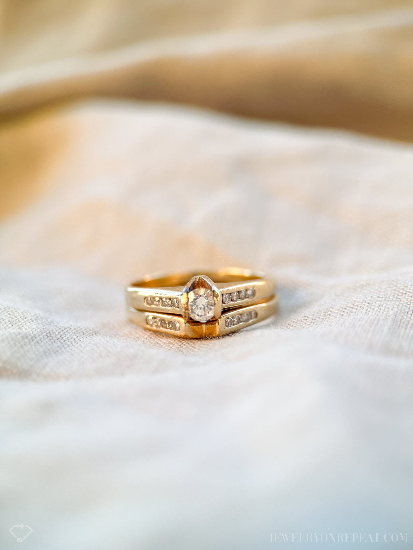 Vintage Diamond Engagement Ring and Wedding Band Set in 14k Gold