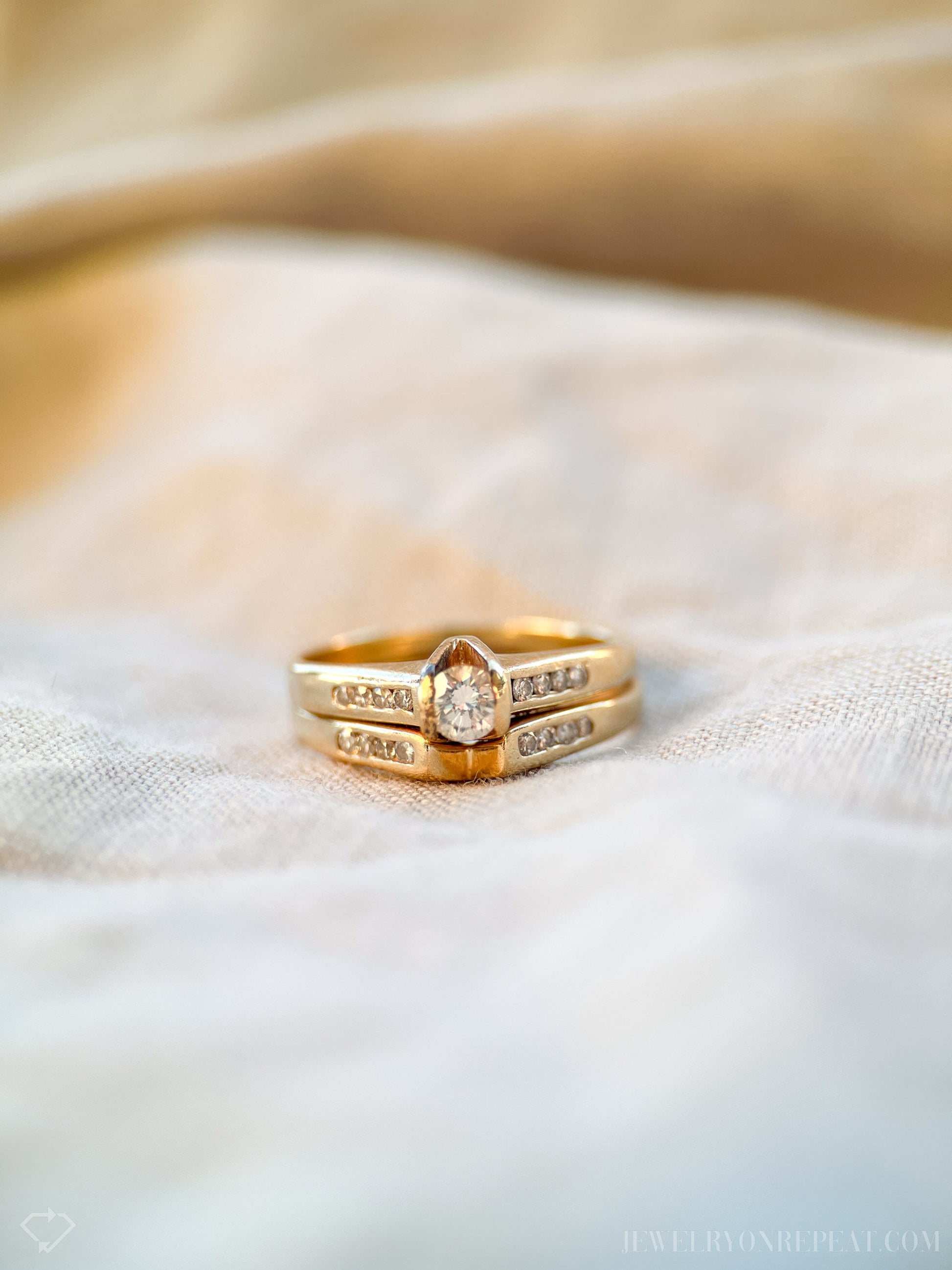 Vintage Diamond Engagement Ring and Wedding Band Set in 14k Gold