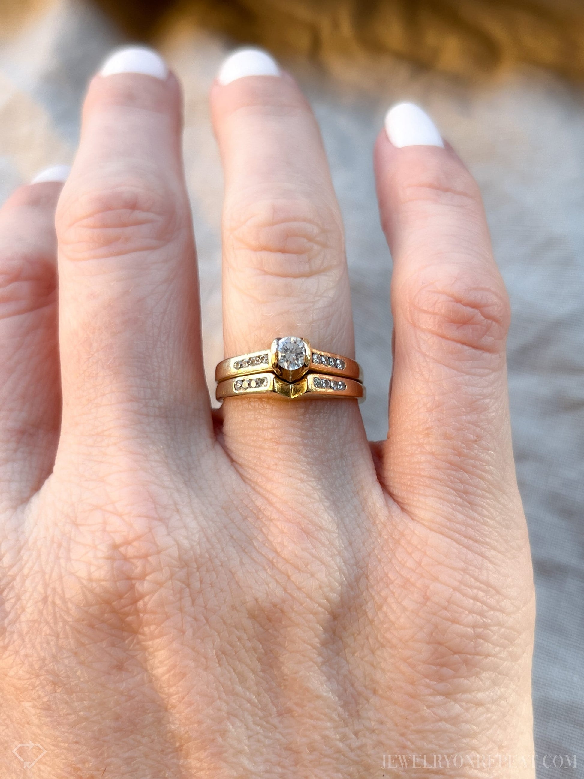 Vintage Diamond Engagement Ring and Wedding Band Set in 14k Gold