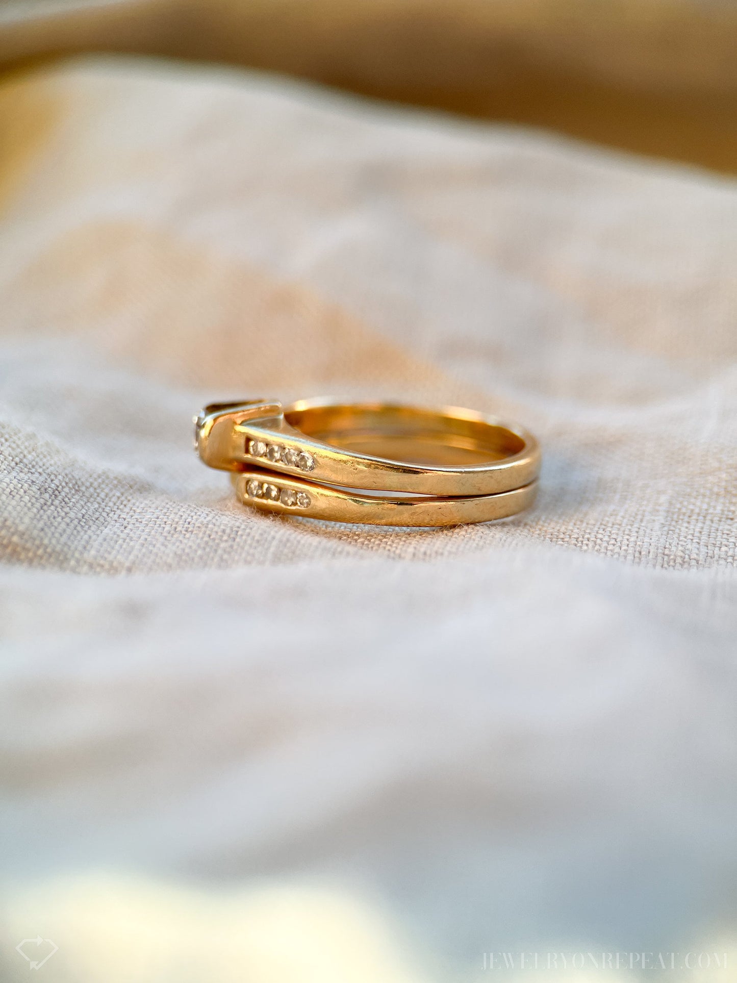 Vintage Diamond Engagement Ring and Wedding Band Set in 14k Gold