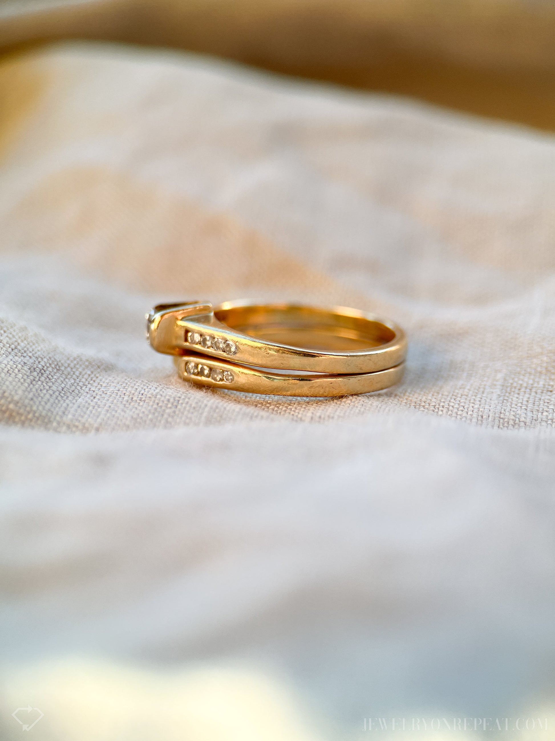 Vintage Diamond Engagement Ring and Wedding Band Set in 14k Gold