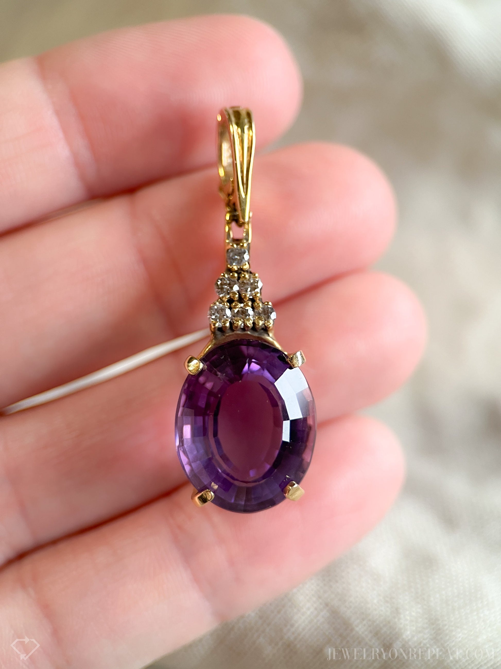Vintage Amethyst & Diamond Pendant Enhancer – 14k Gold, 1960s