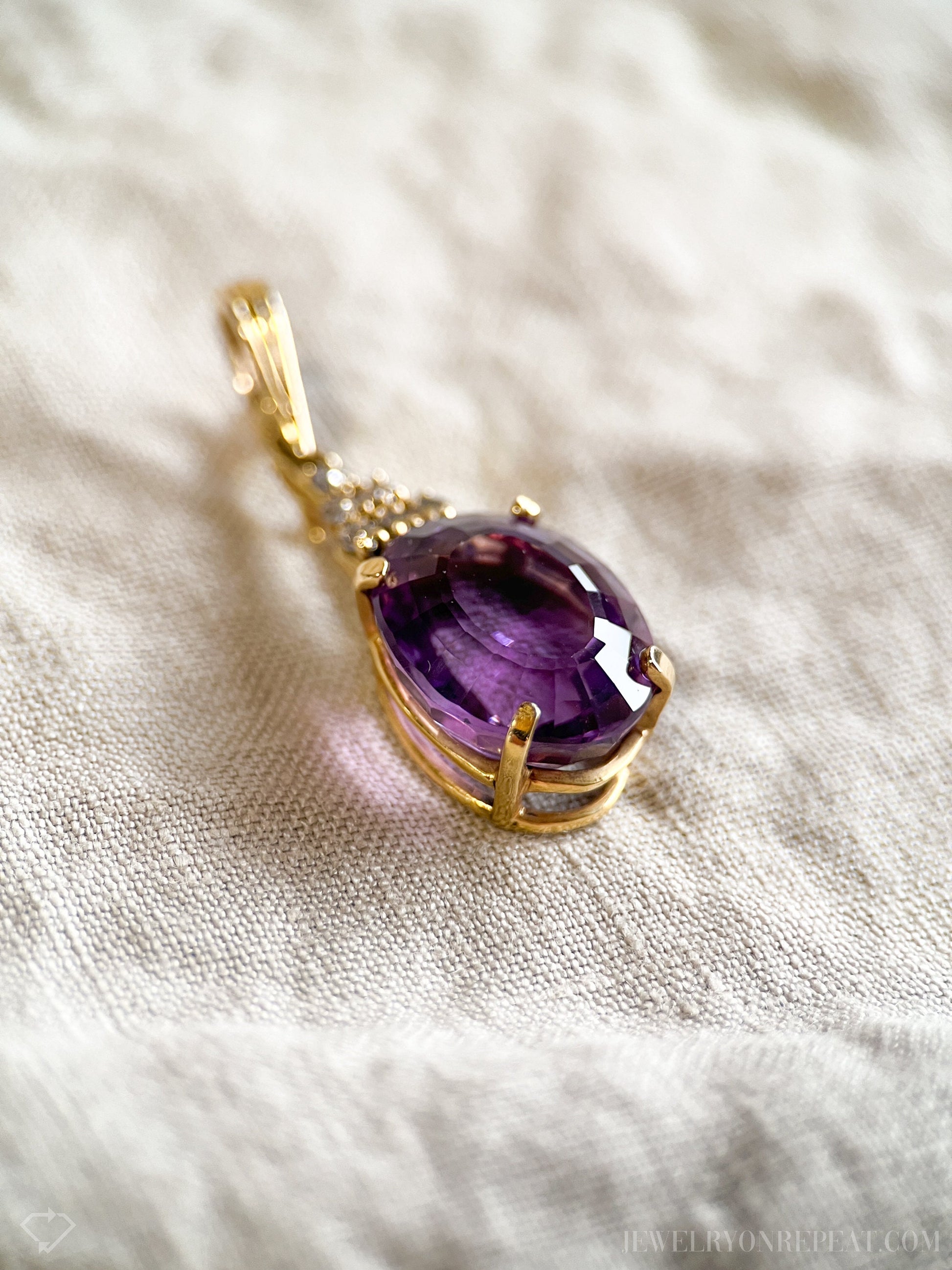 Vintage Amethyst & Diamond Pendant Enhancer – 14k Gold, 1960s