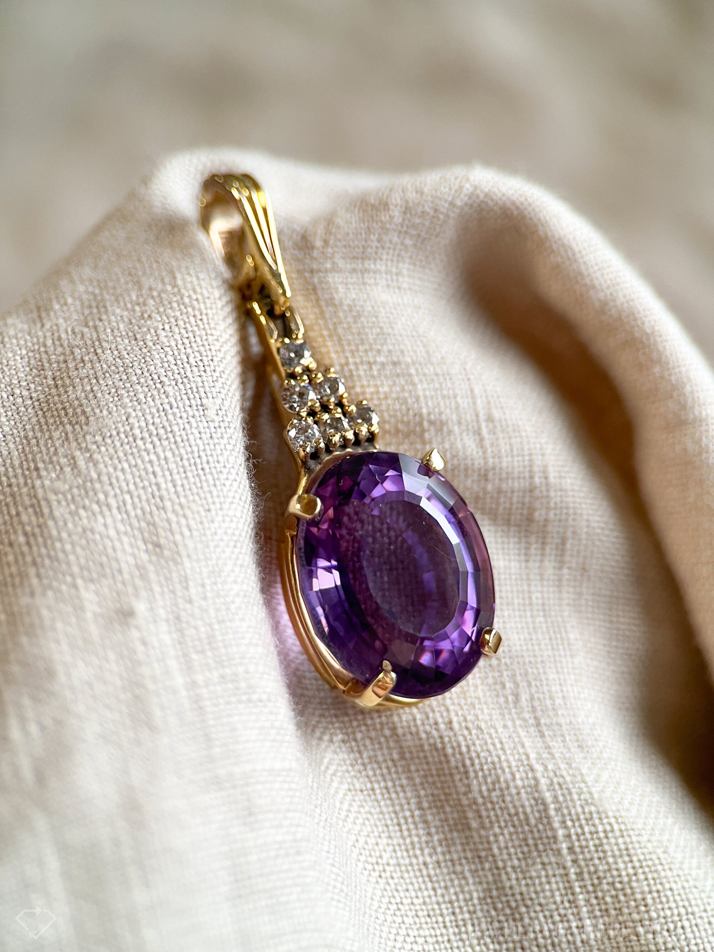 Vintage Amethyst & Diamond Pendant Enhancer – 14k Gold, 1960s