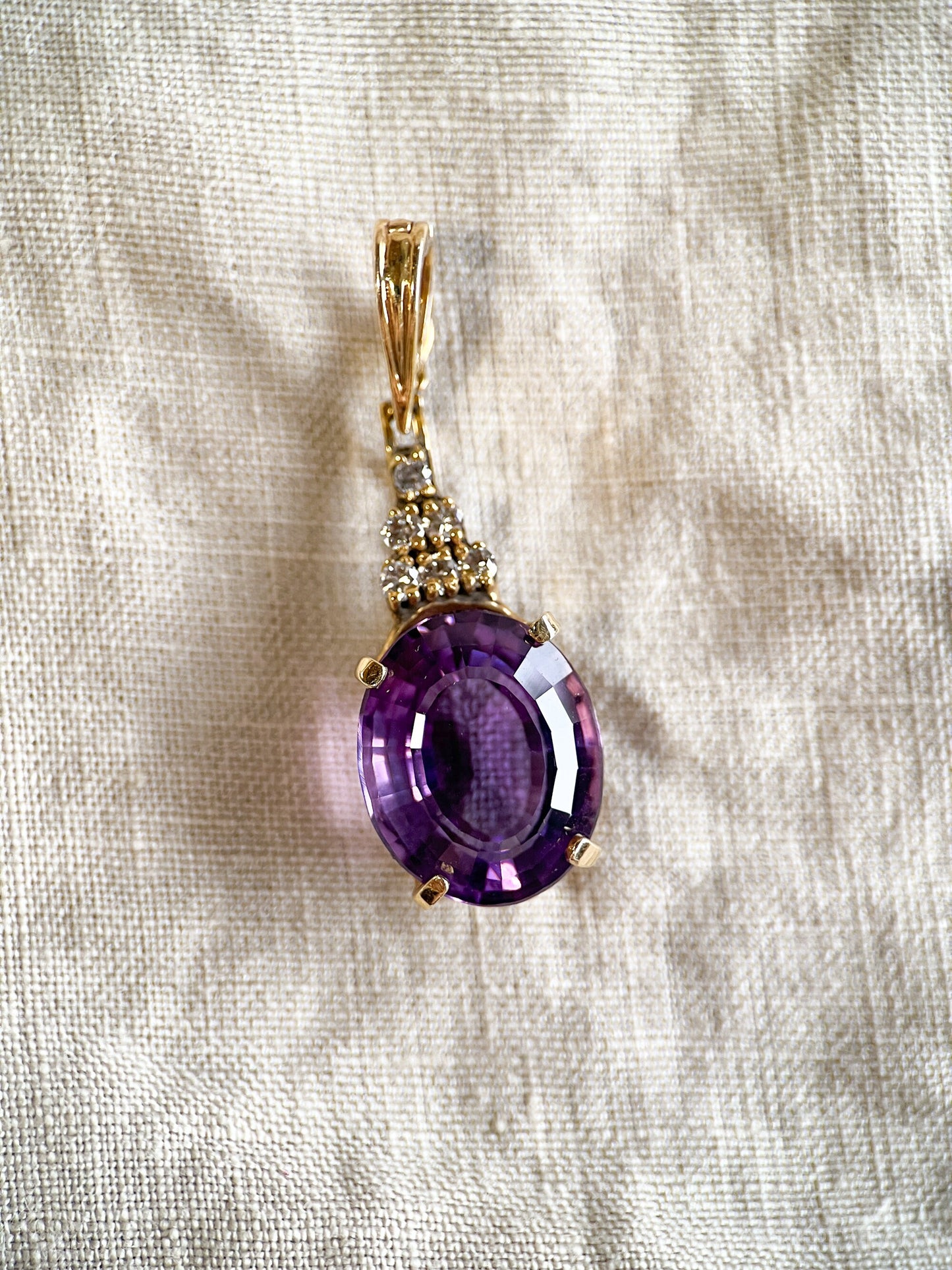 Vintage Amethyst & Diamond Pendant Enhancer – 14k Gold, 1960s