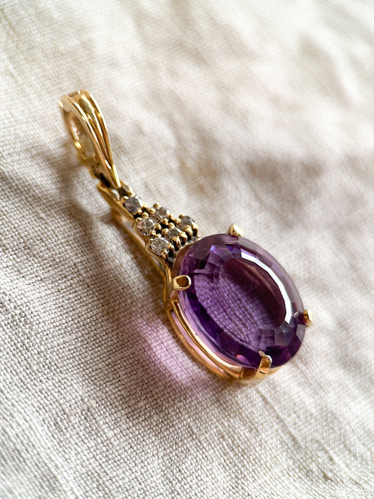 Vintage Amethyst & Diamond Pendant Enhancer – 14k Gold, 1960s