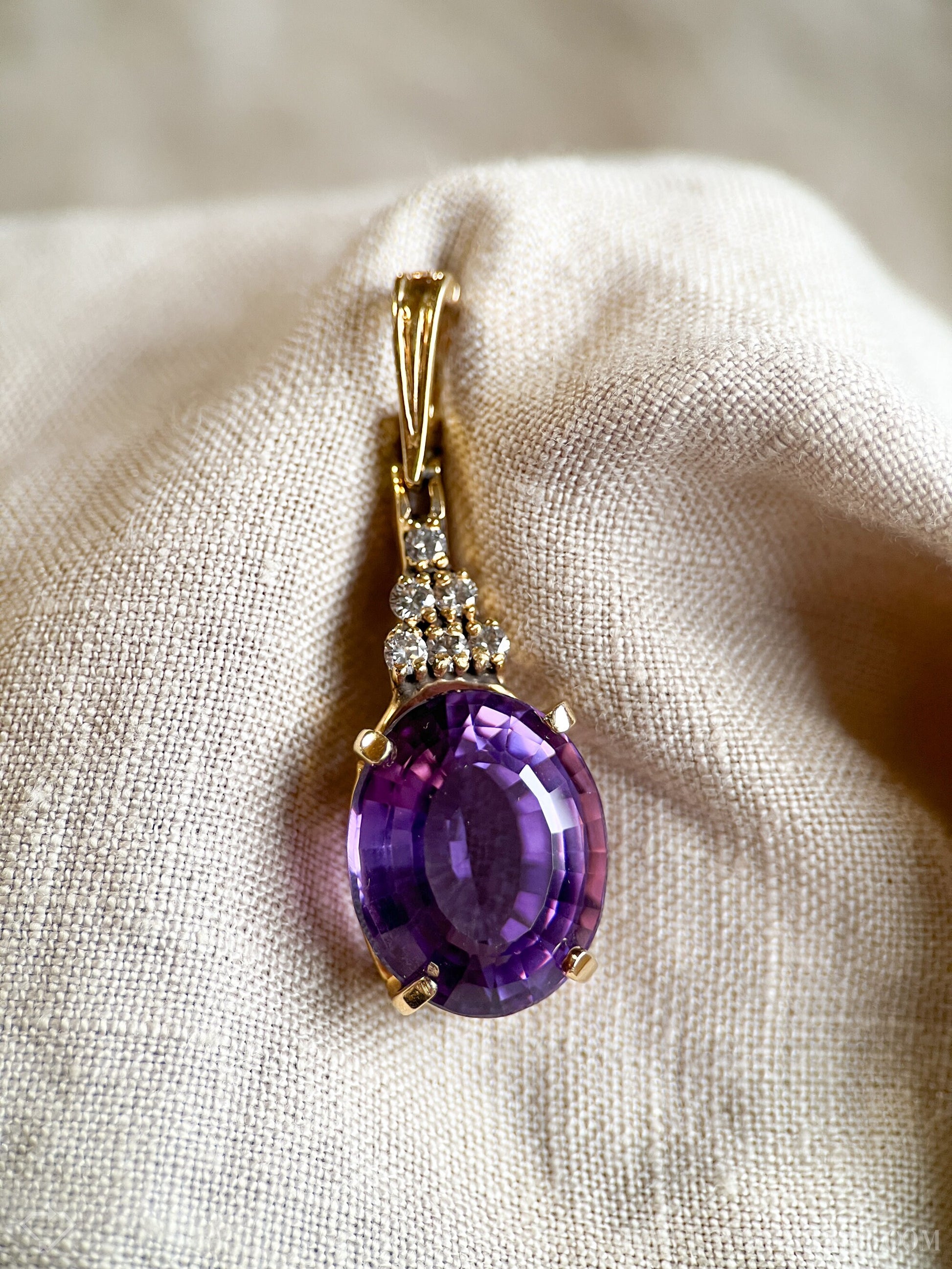 Vintage Amethyst & Diamond Pendant Enhancer – 14k Gold, 1960s
