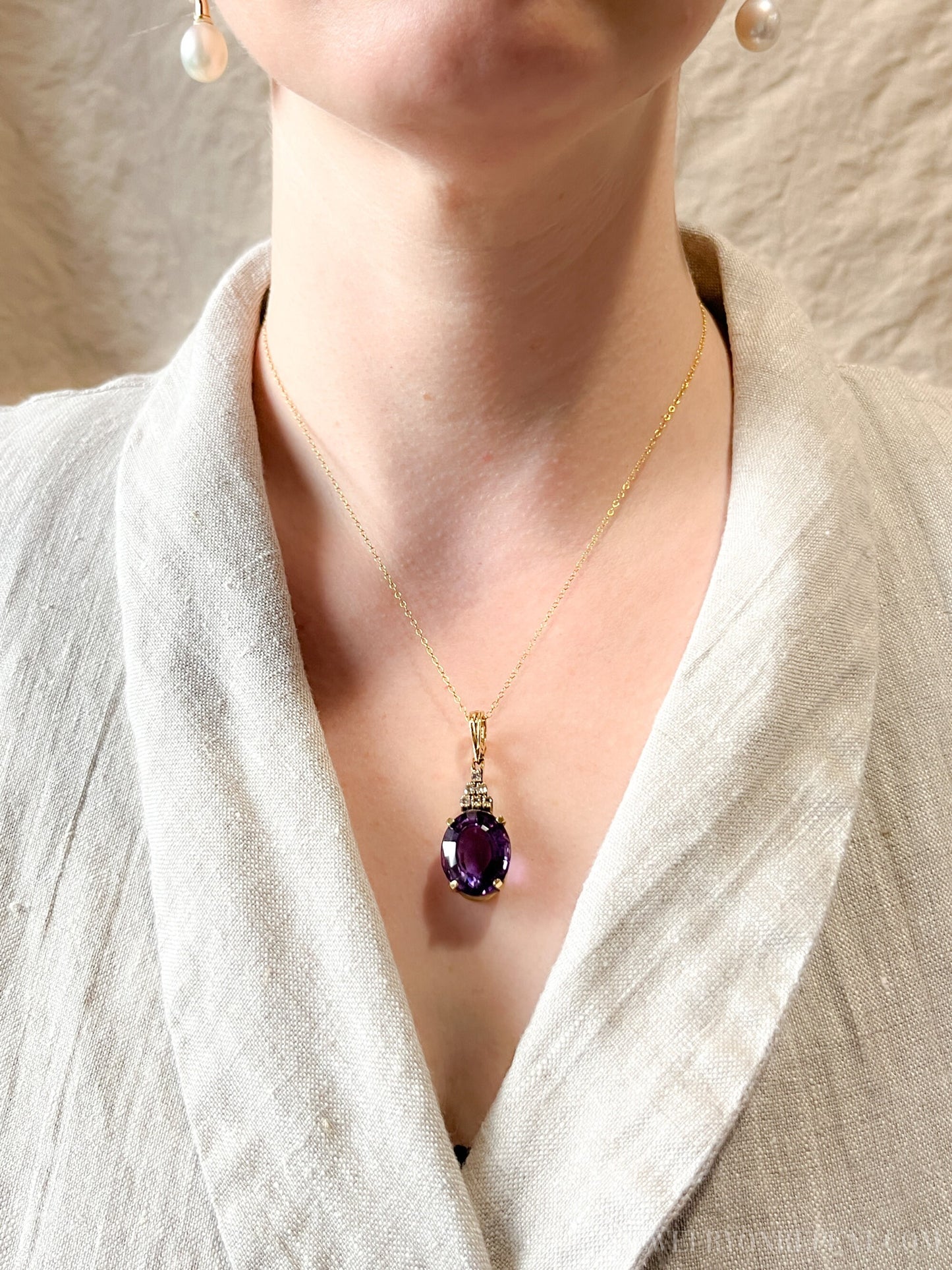 Vintage Amethyst & Diamond Pendant Enhancer – 14k Gold, 1960s