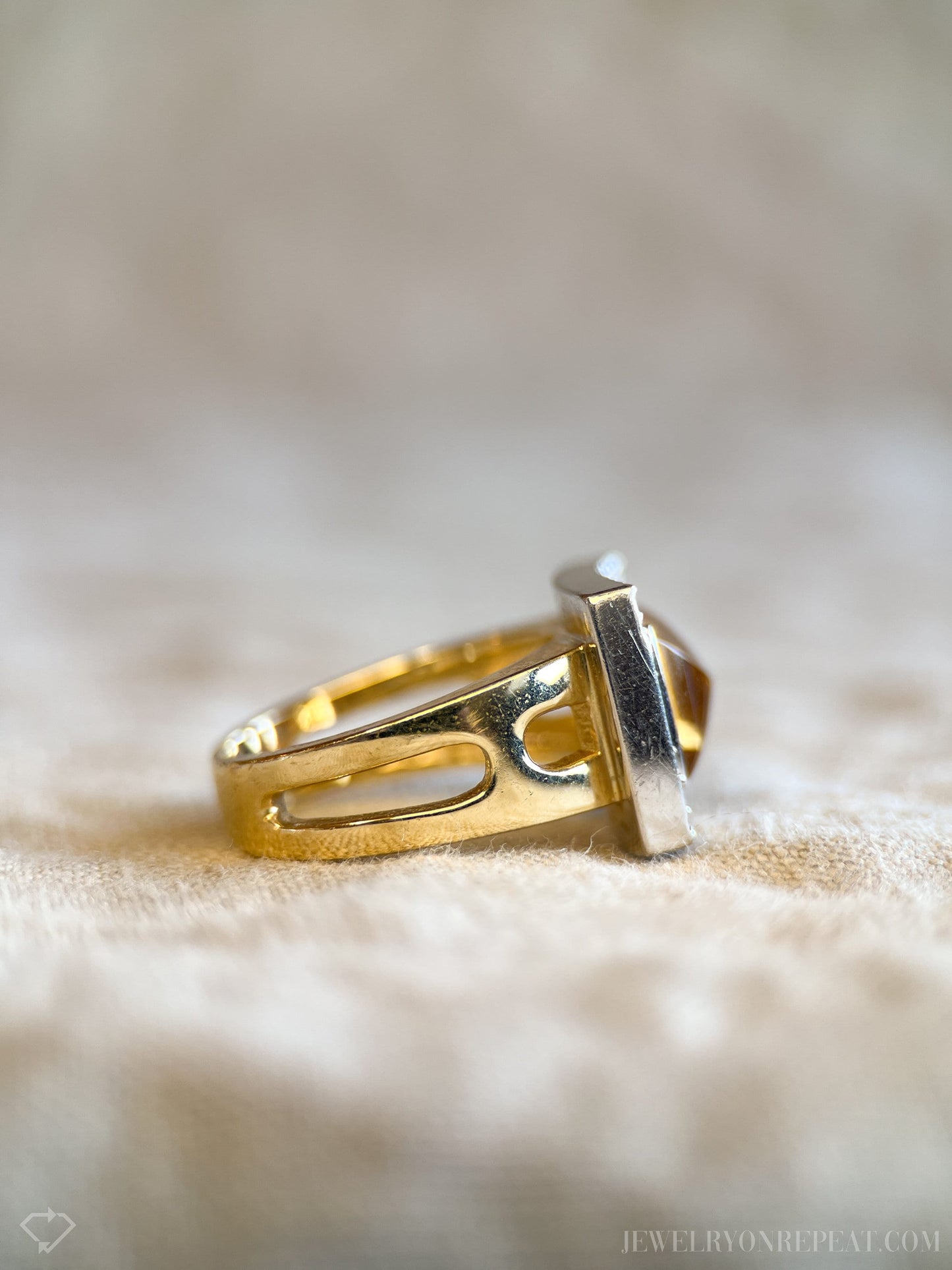 Vintage Citrine and Diamond Geometric Pyramid Halo Ring in 14k Gold
