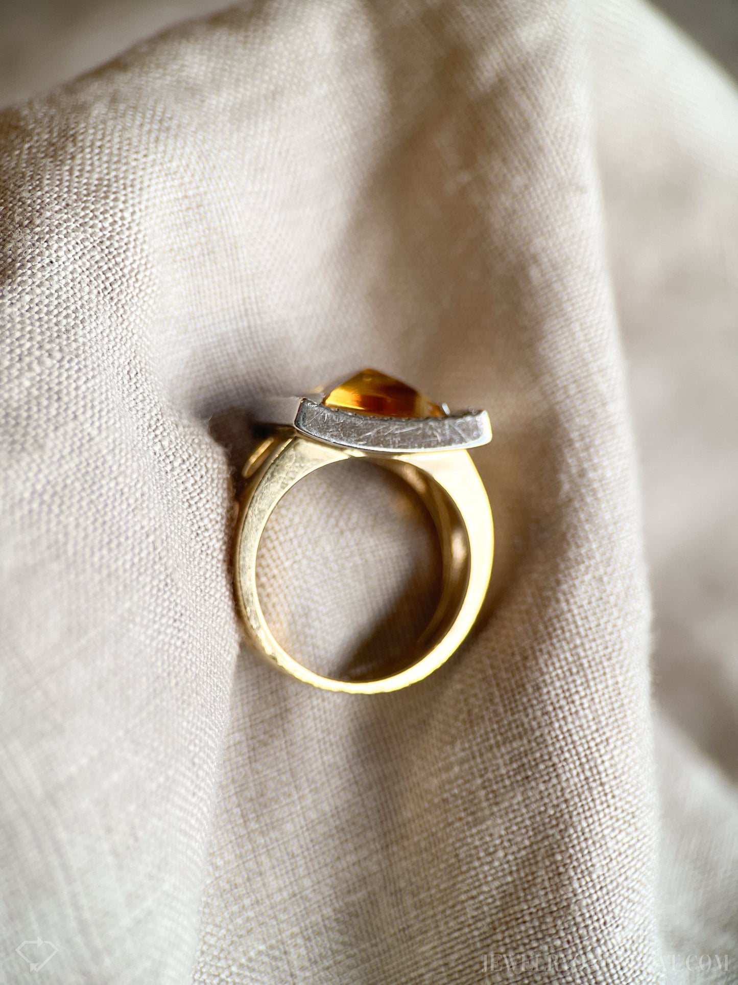 Vintage Citrine and Diamond Geometric Pyramid Halo Ring in 14k Gold