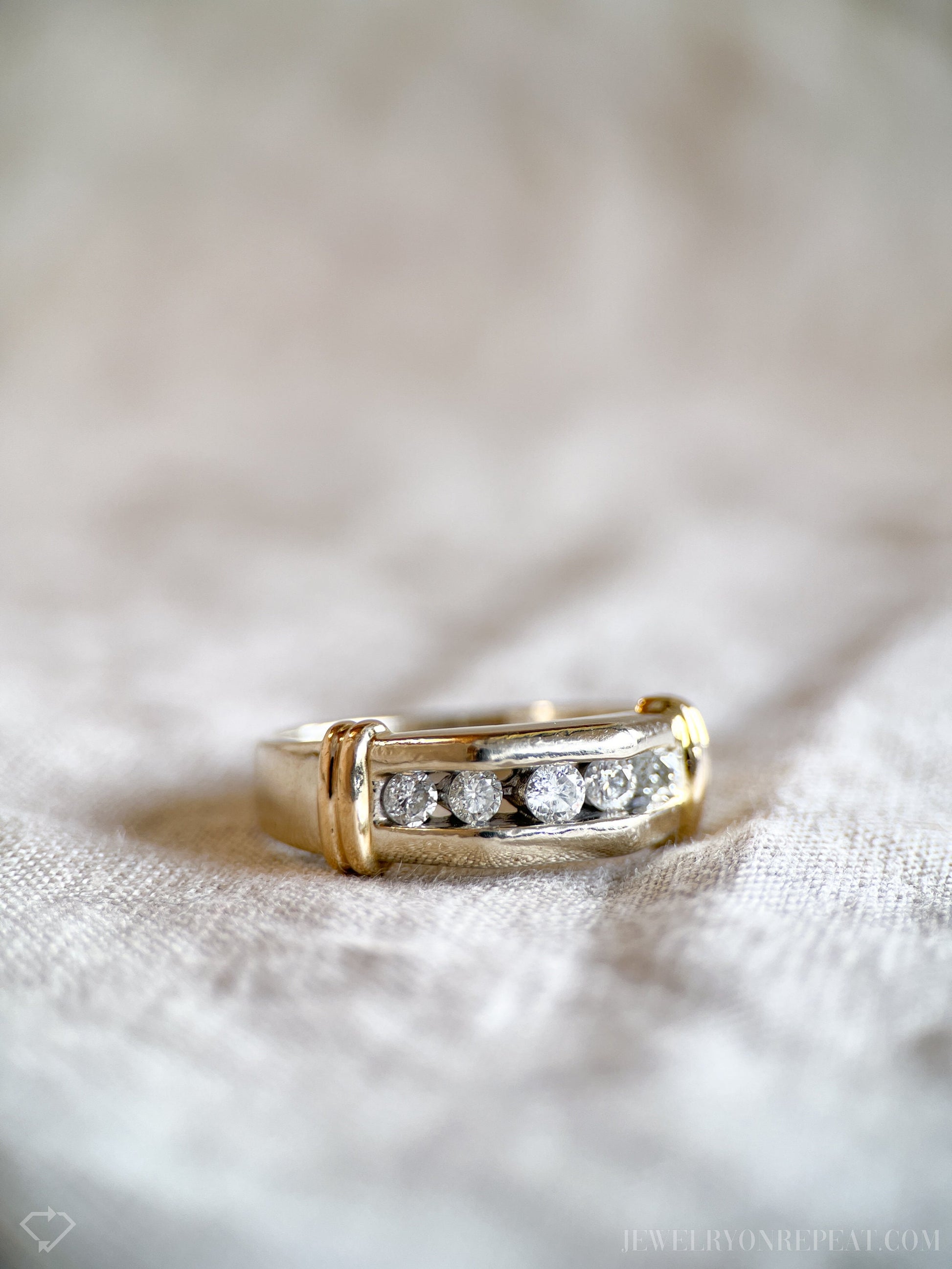 Vintage Men's Diamond Wedding Band in 14k White Gold
