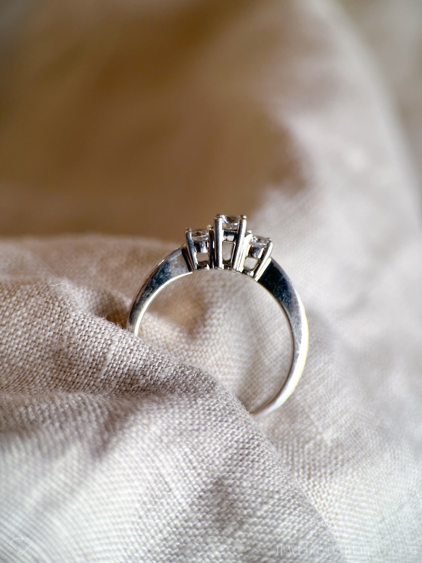 Vintage Three Stone Diamond Engagement Ring in 14k White Gold, Retro Jewelry from the 1990s