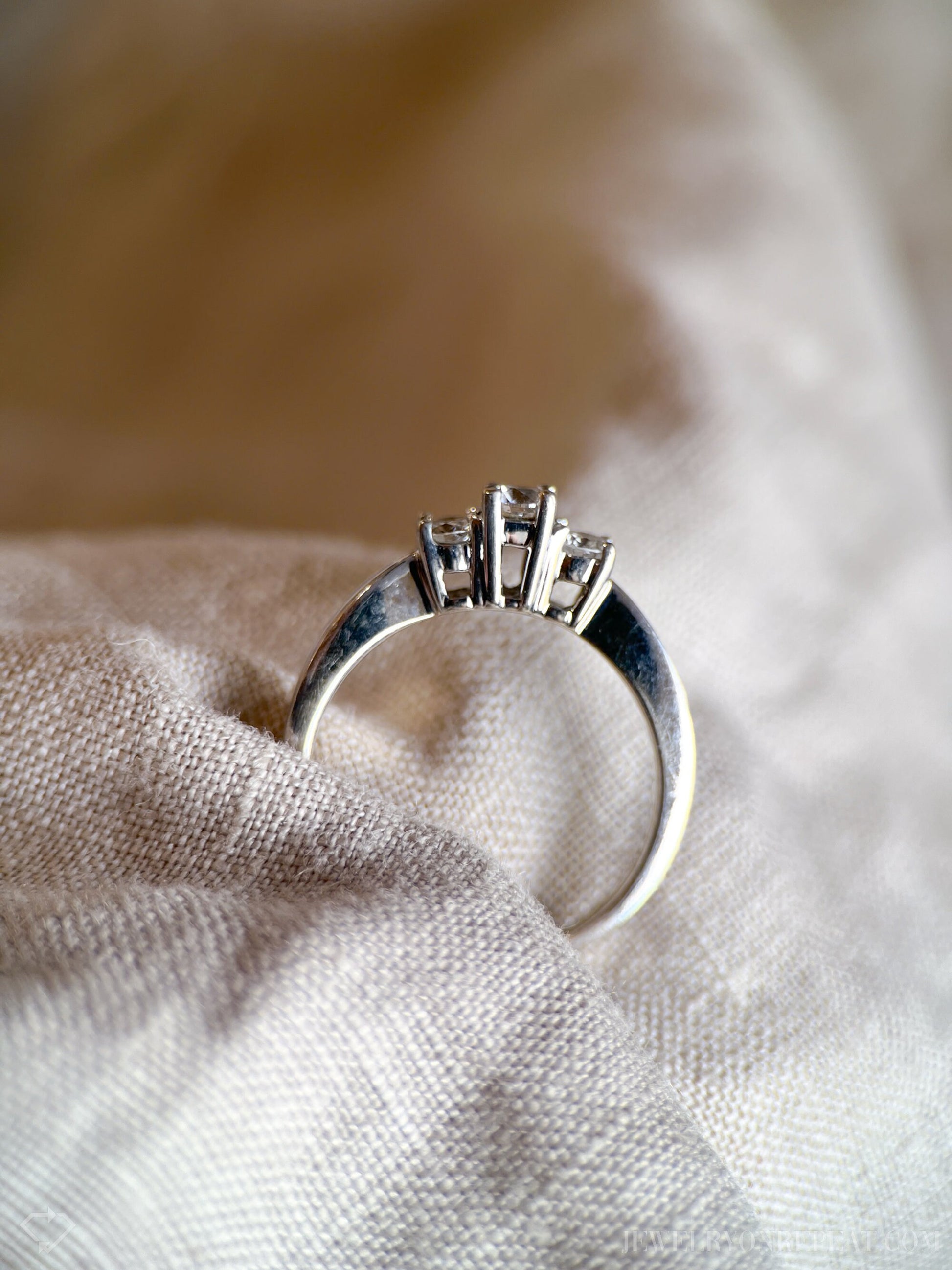 Vintage Three Stone Diamond Engagement Ring in 14k White Gold, Retro Jewelry from the 1990s
