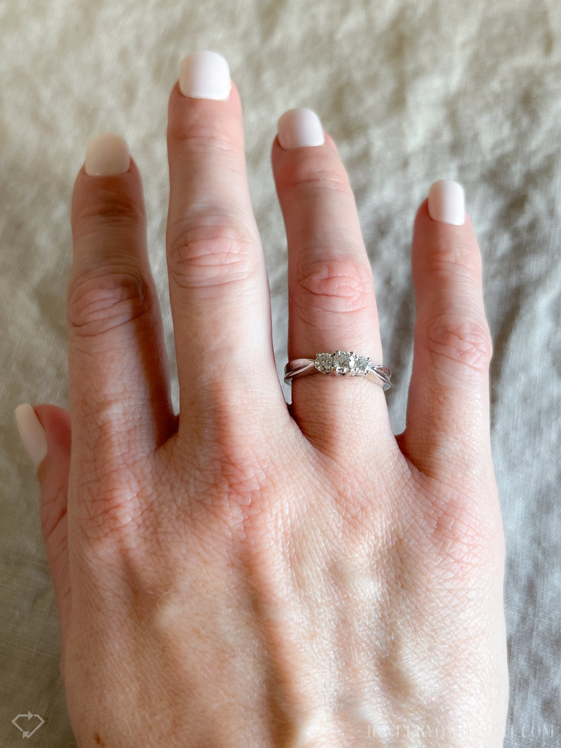 Vintage Three Stone Diamond Engagement Ring in 14k White Gold, Retro Jewelry from the 1990s