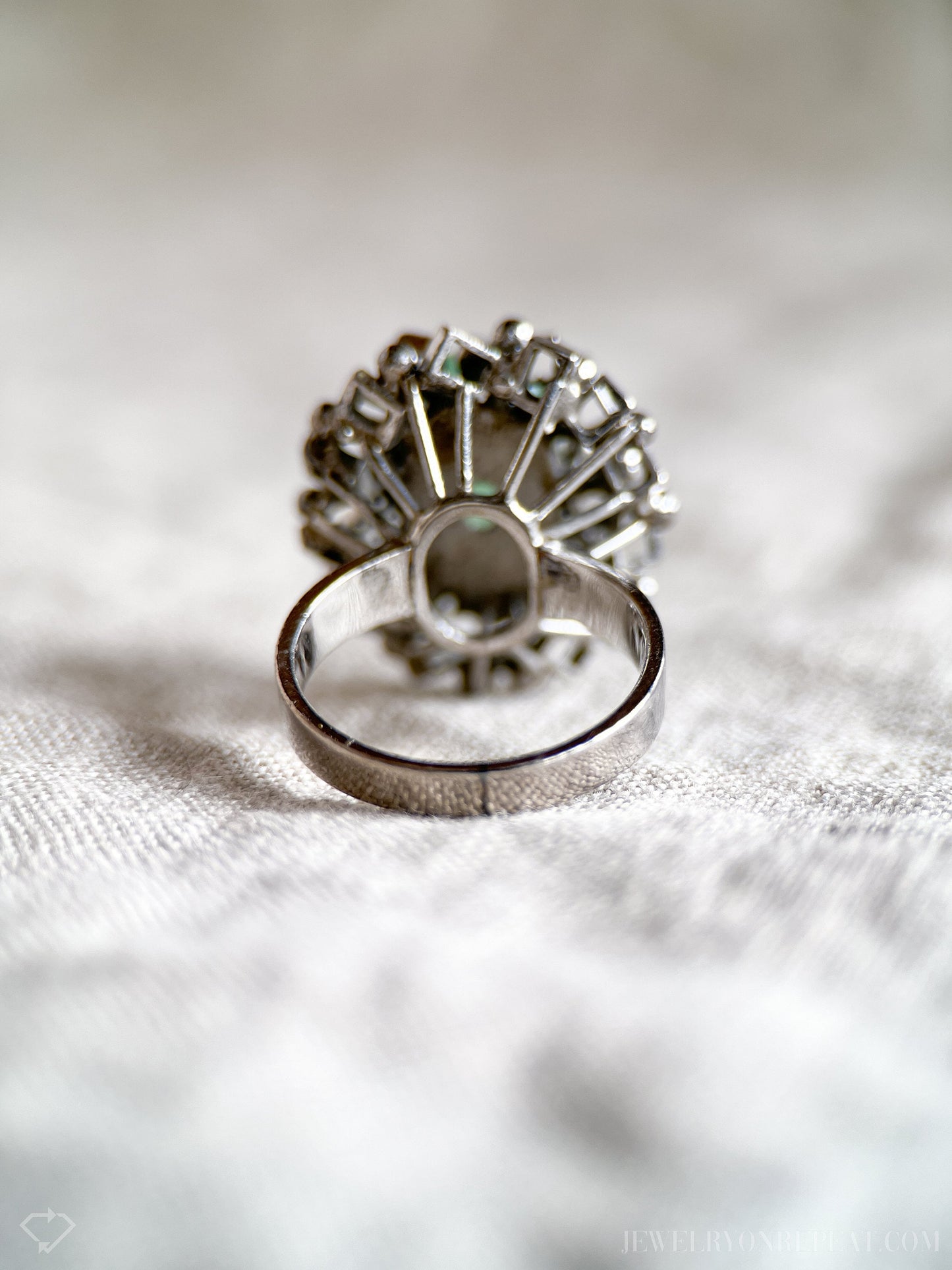 Vintage Green Jade Geometric Gemstone Ring in 14k White Gold