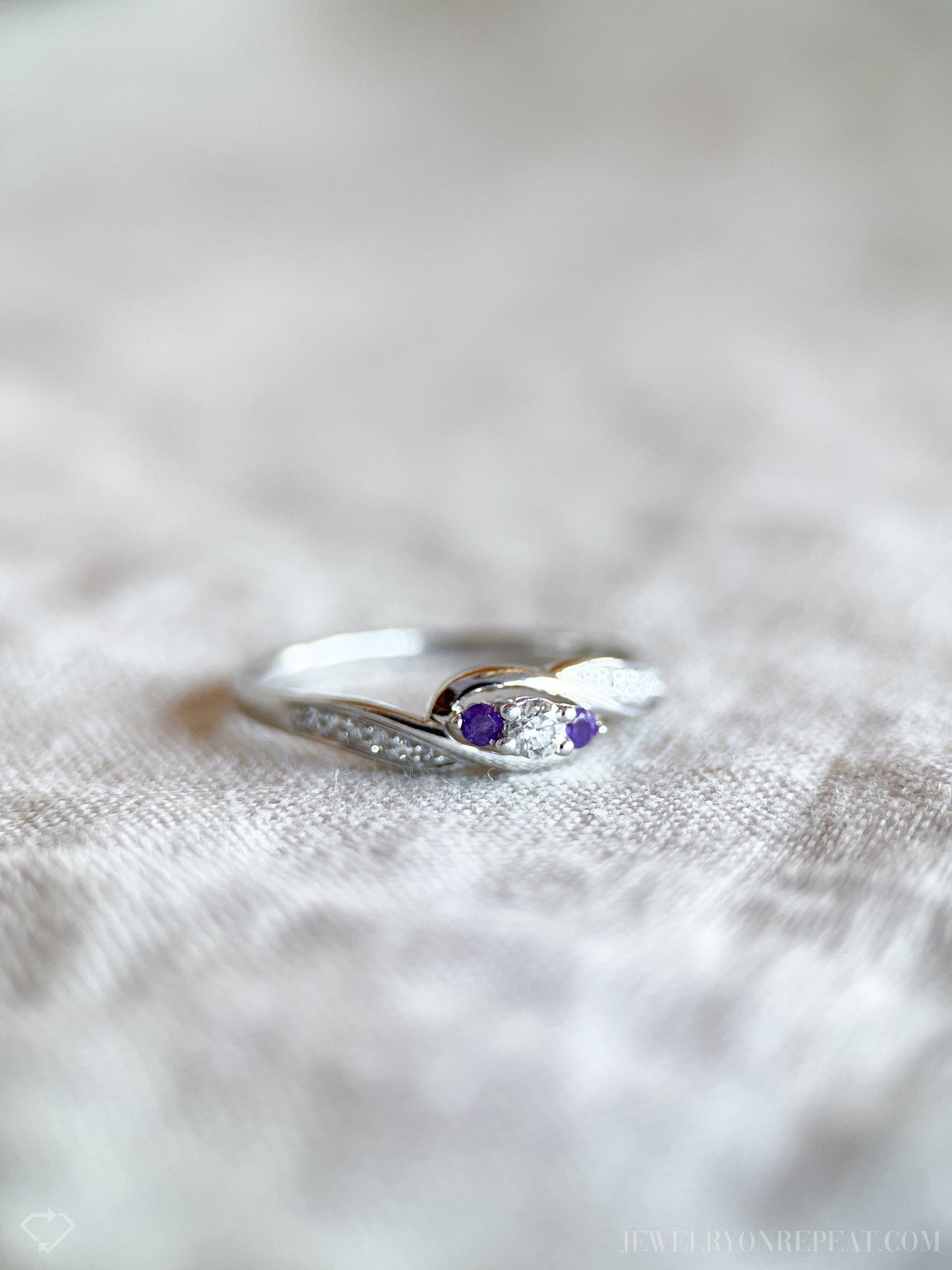 Vintage Diamond and Amethyst Engagement Ring in Platinum