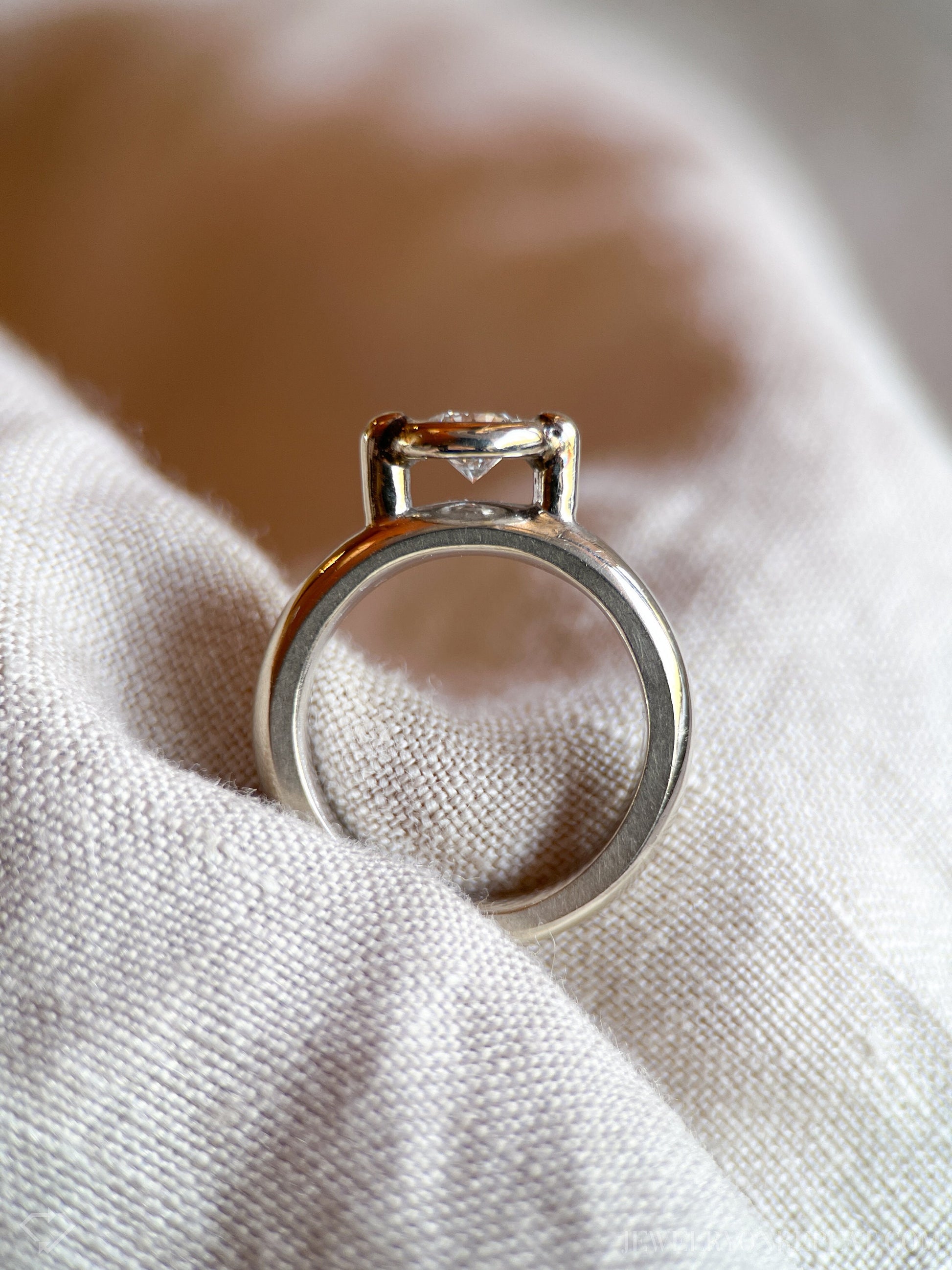 Vintage Diamond Bezel Set Solitaire Engagement Ring in 14k White Gold