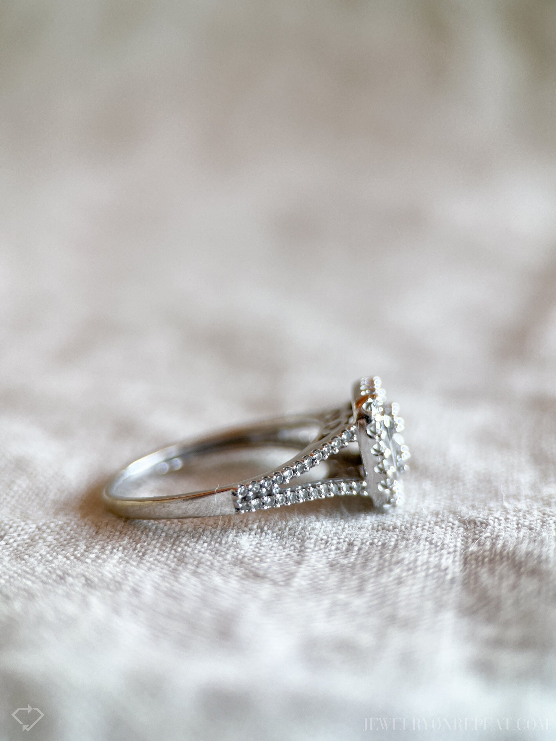 Vintage Diamond Halo Engagement Ring in 10k White Gold, Retro Jewelry from the 1990s - Timeless, Sustainable, @JewelryOnRepeat