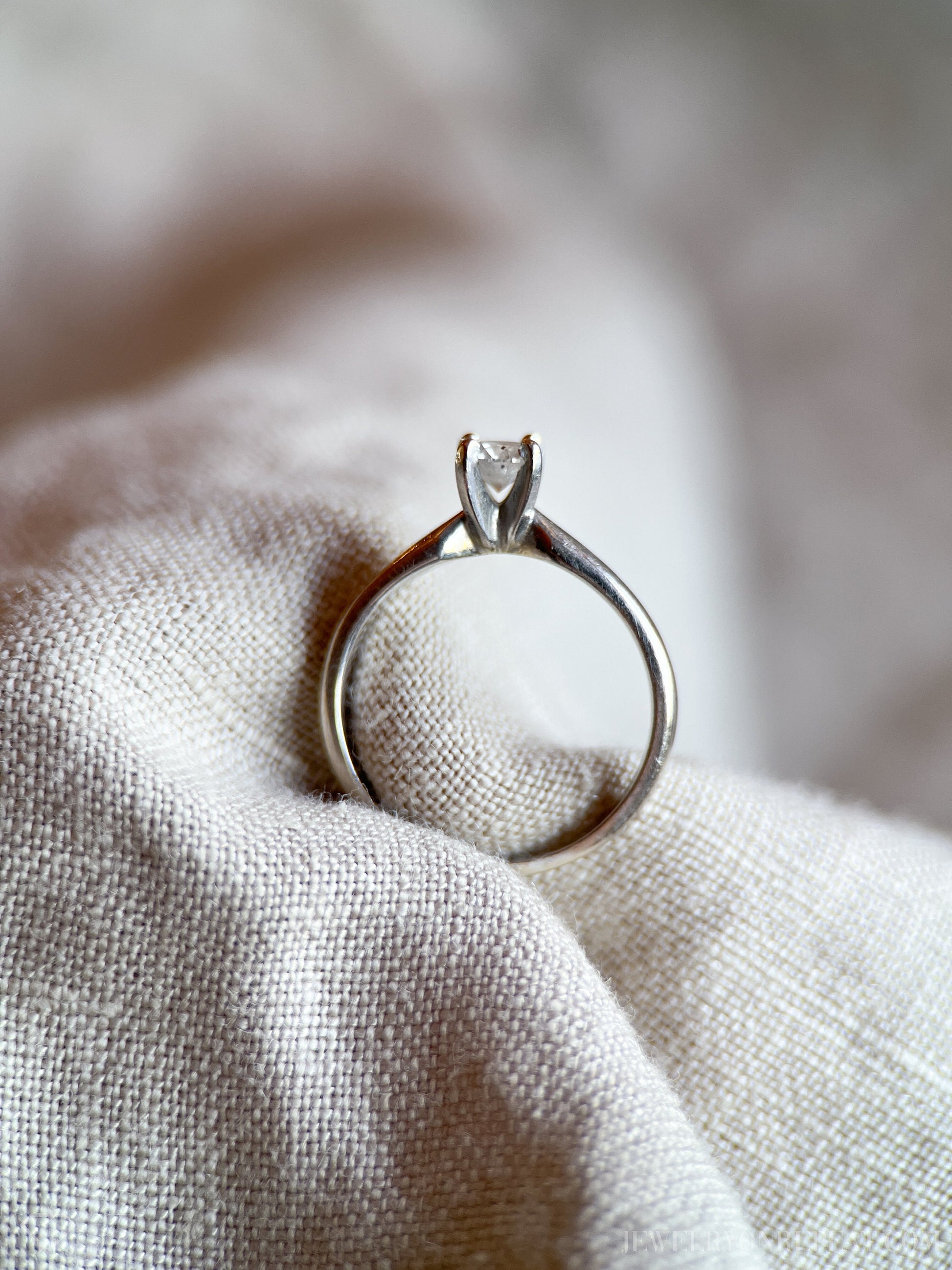 Vintage Diamond Solitaire Engagement Ring in 14k White Gold, Retro Jewelry from the 1990s