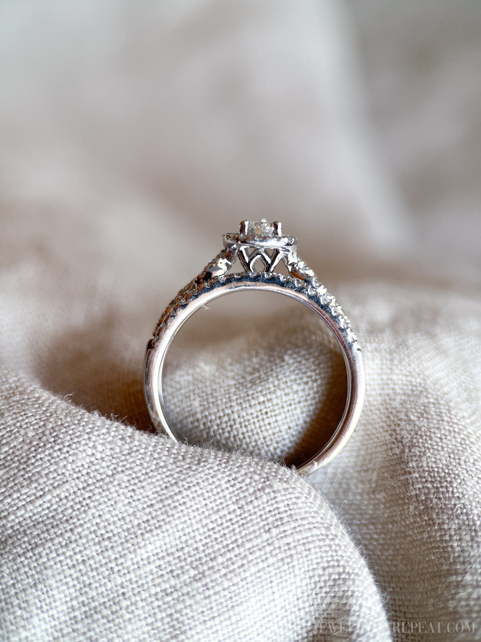 Vintage Pear Cut Diamond Halo Bridal Set in 14k White Gold, Engagement Ring and Wedding Bands - Timeless, Sustainable, @JewelryOnRepeat