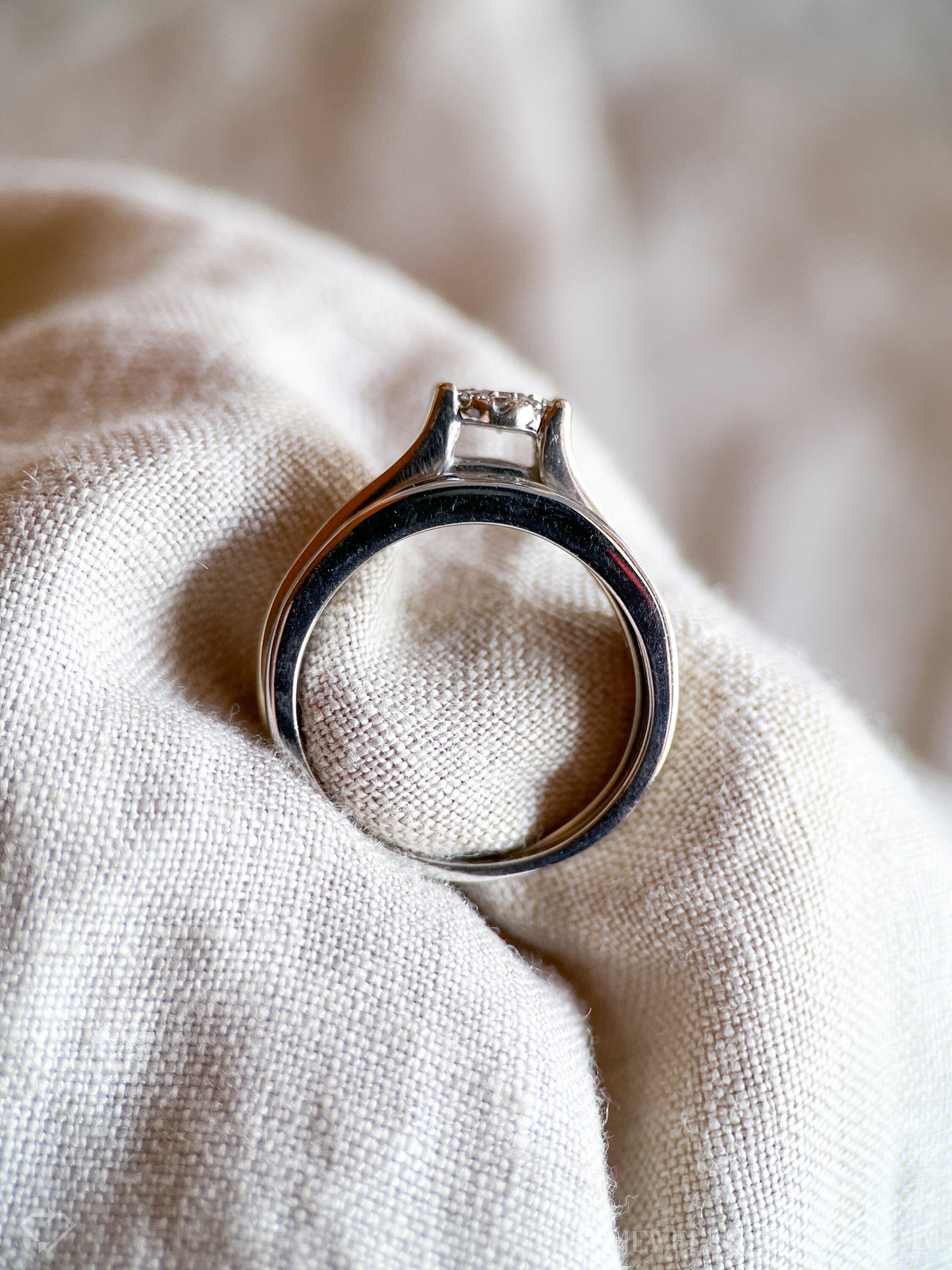 Vintage Diamond Halo Bridal Set, Engagement Ring and Wedding Band in 14k White Gold
