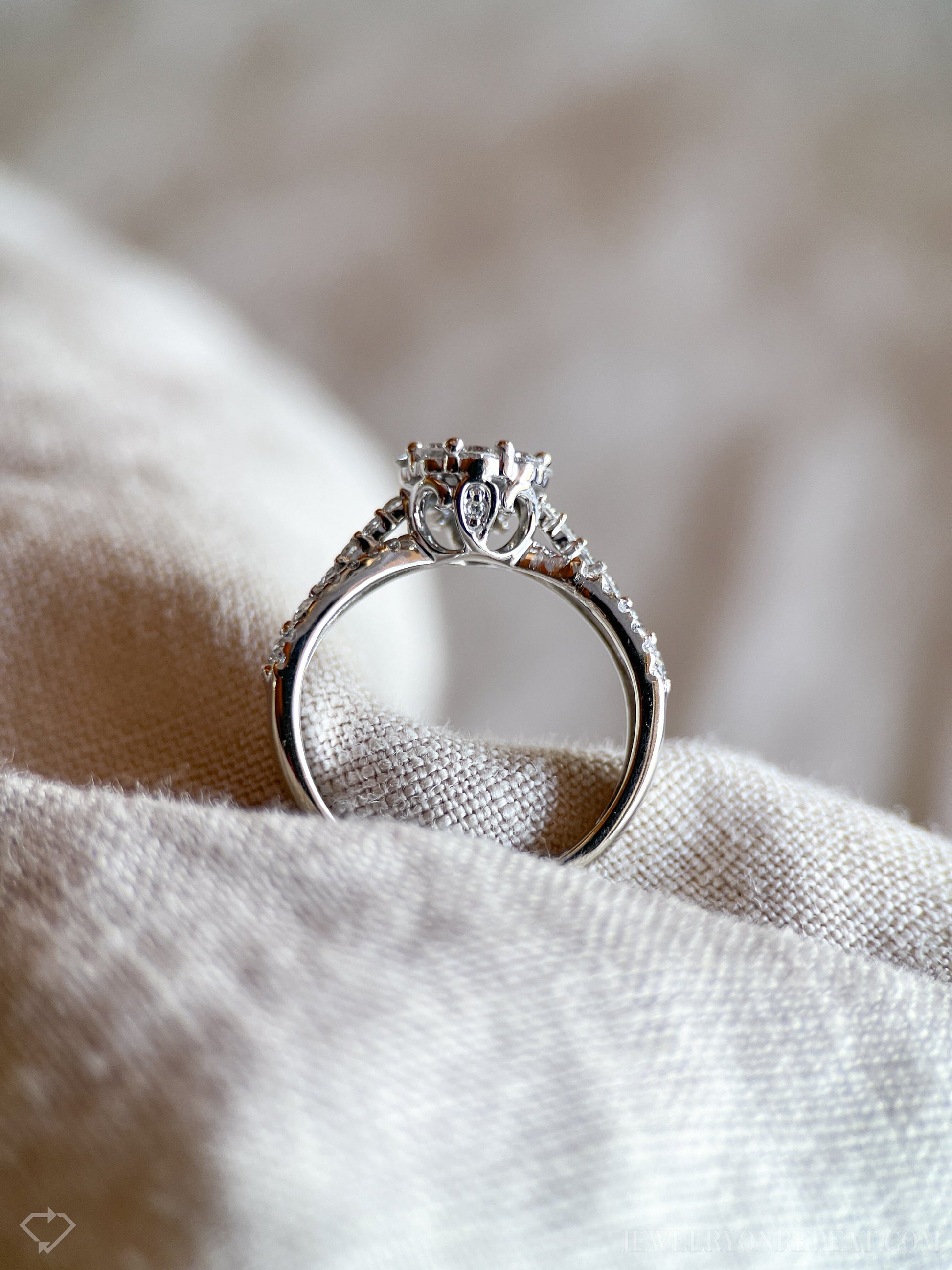 Vintage Diamond Halo Engagement Ring in 14k White Gold, Retro Jewelry from the 2000s - Timeless, Sustainable, @JewelryOnRepeat