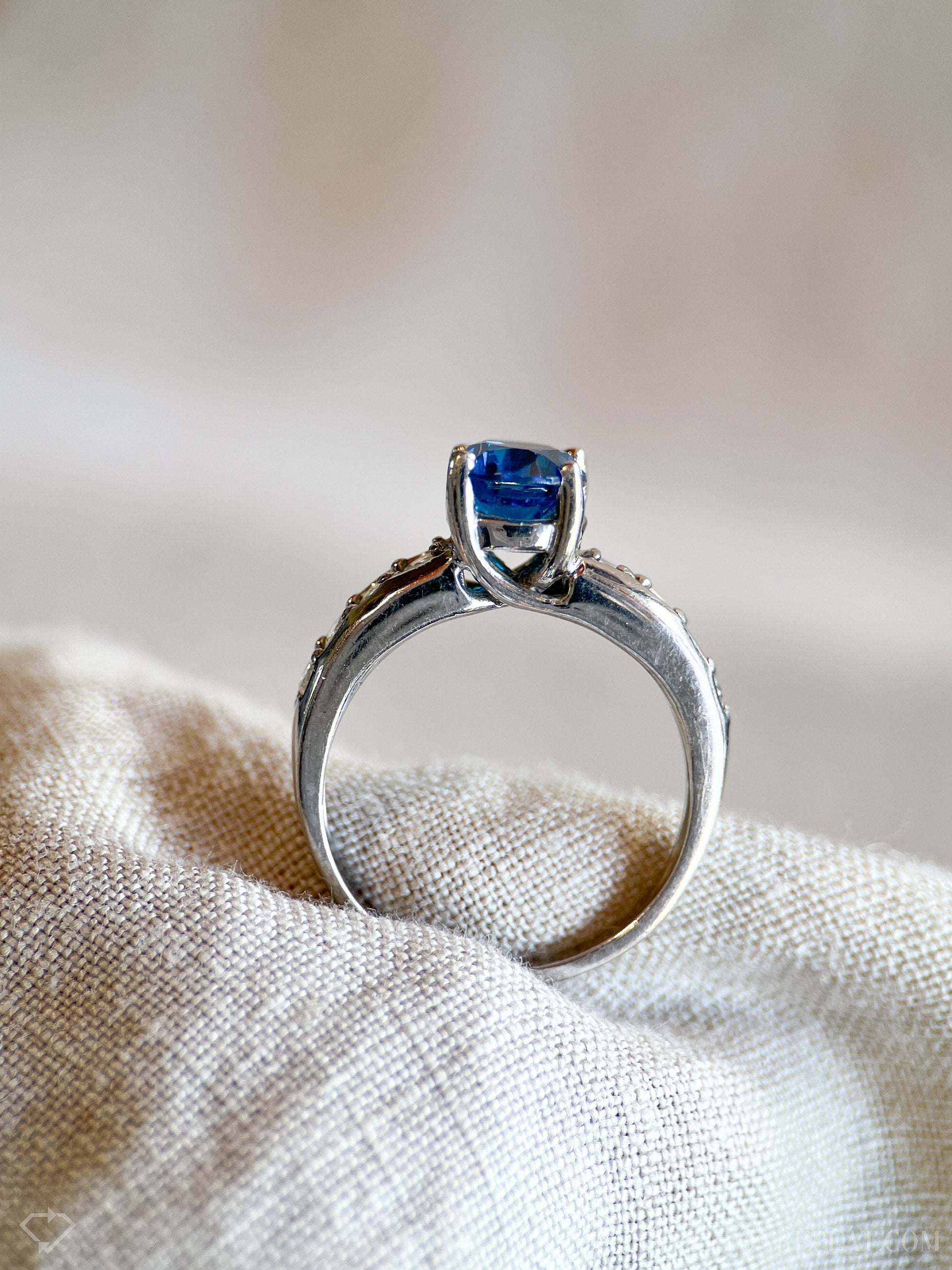 Vintage Oval Cut Blue Topaz Gemstone and Diamond Ring in 14k White Gold, Retro 1990s Jewelry - Timeless, Sustainable, @JewelryOnRepeat