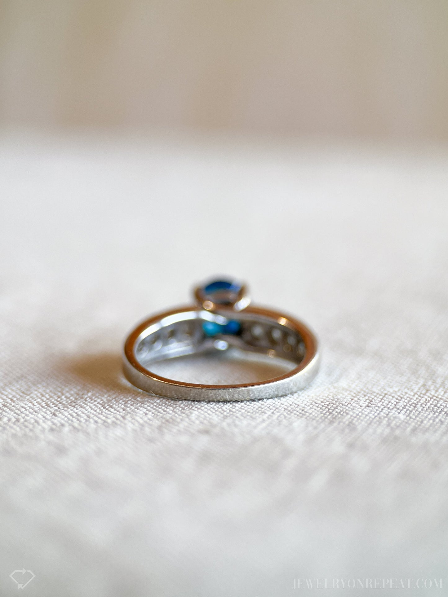 Vintage Oval Cut Blue Topaz Gemstone and Diamond Ring in 14k White Gold, Retro 1990s Jewelry - Timeless, Sustainable, @JewelryOnRepeat