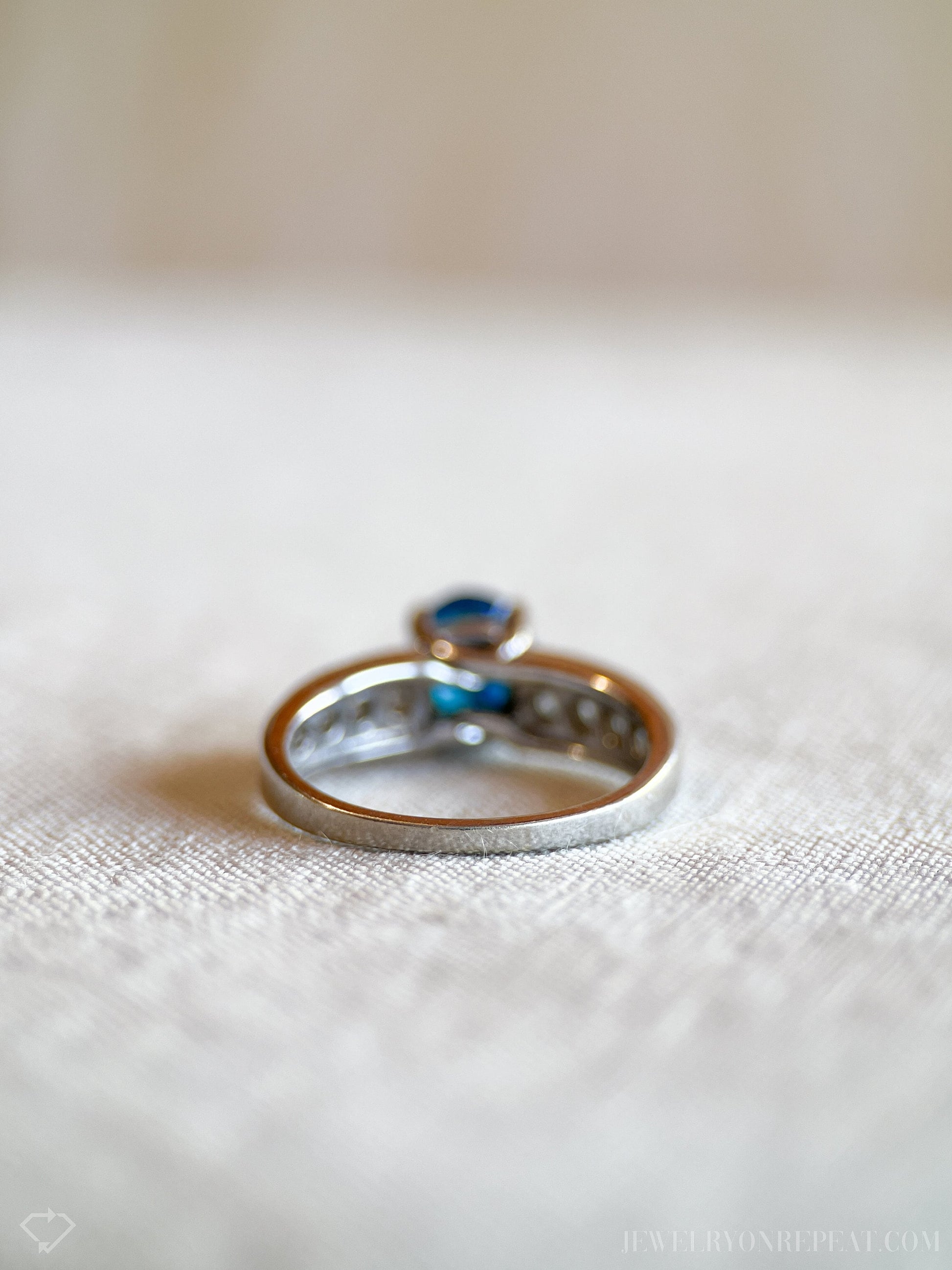 Vintage Oval Cut Blue Topaz Gemstone and Diamond Ring in 14k White Gold, Retro 1990s Jewelry - Timeless, Sustainable, @JewelryOnRepeat