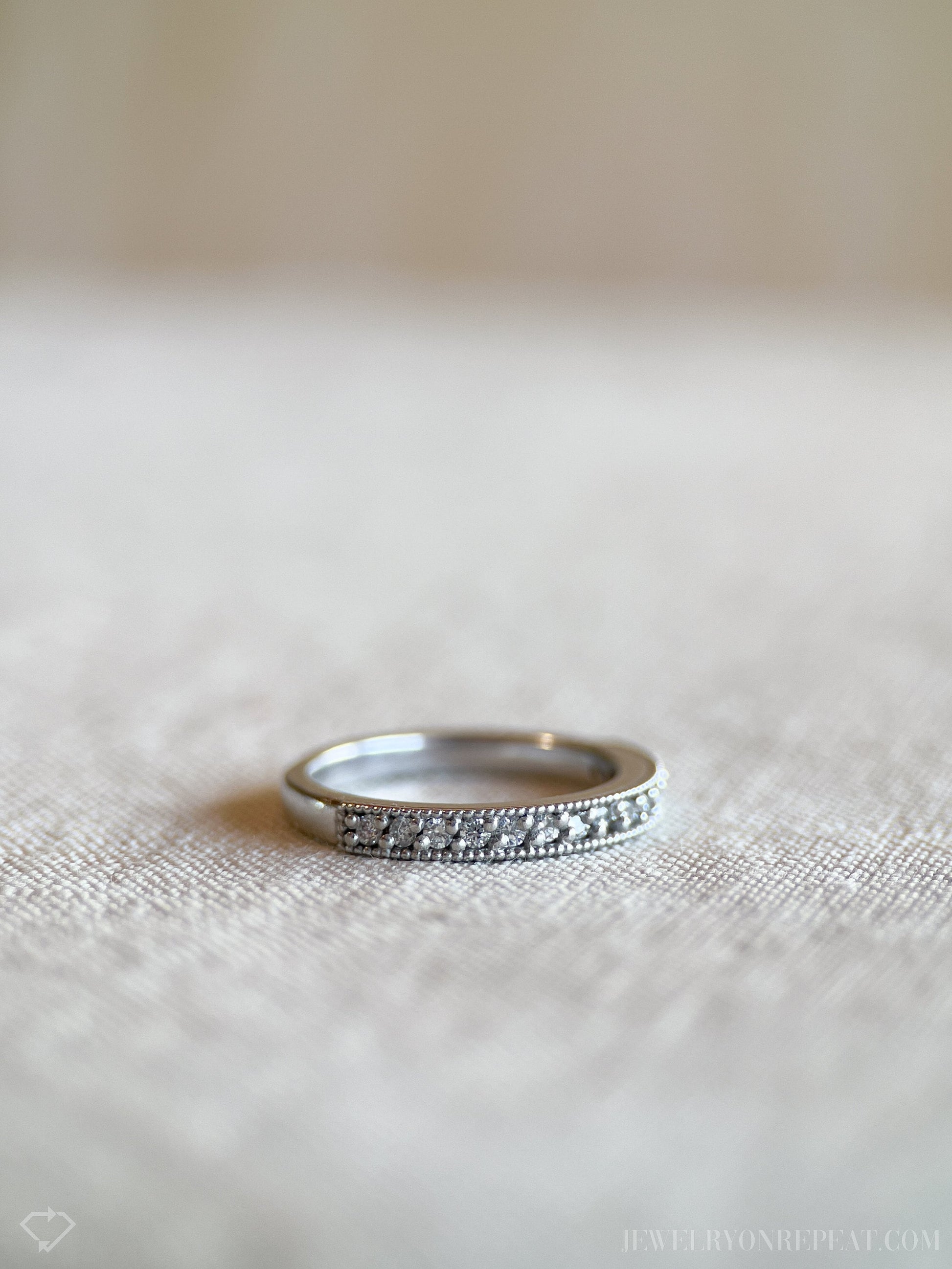 Vintage Diamond Wedding Band in 14k White Gold
