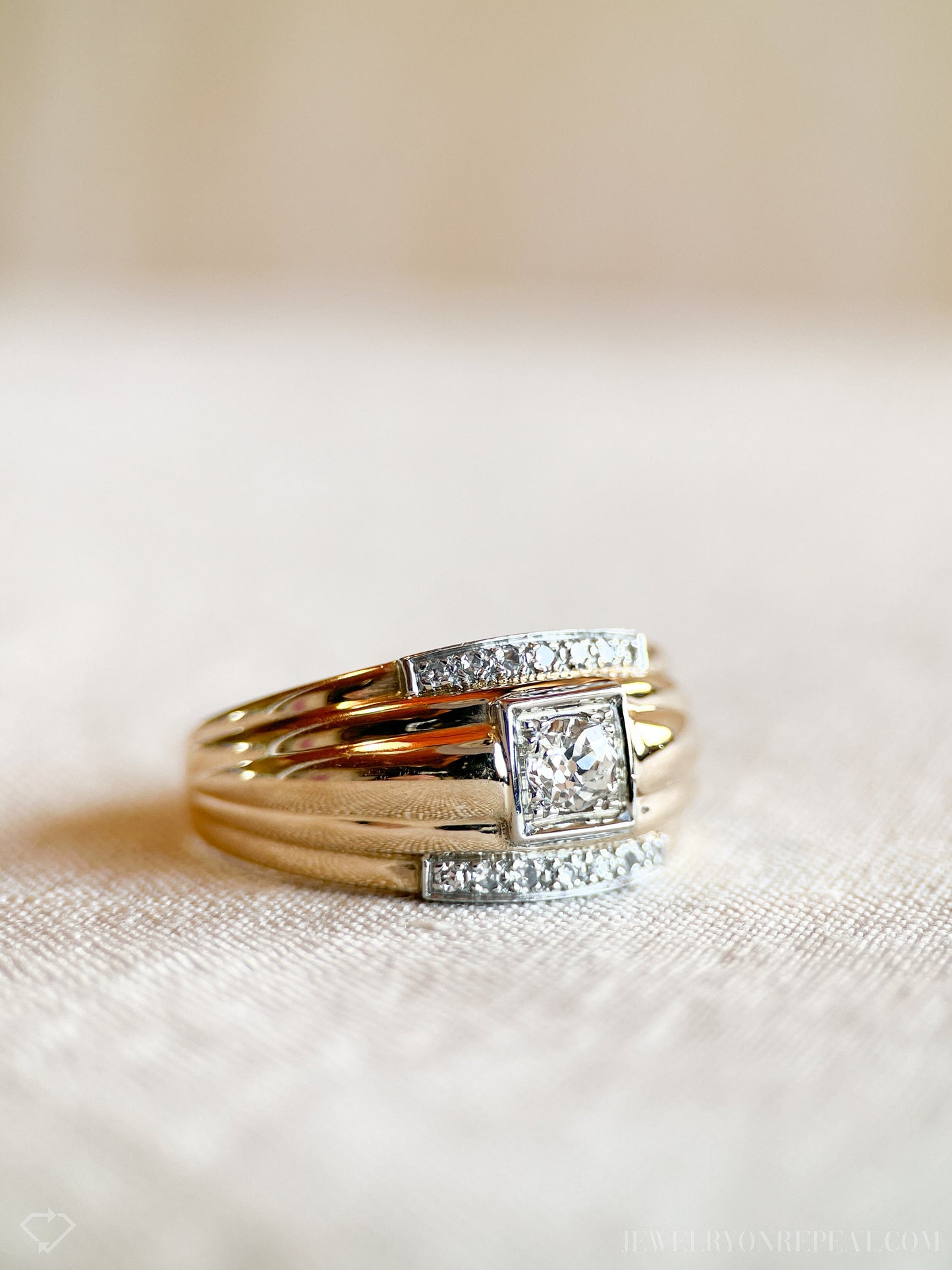Vintage Mens Diamond Statement Wedding Ring in 10k Gold