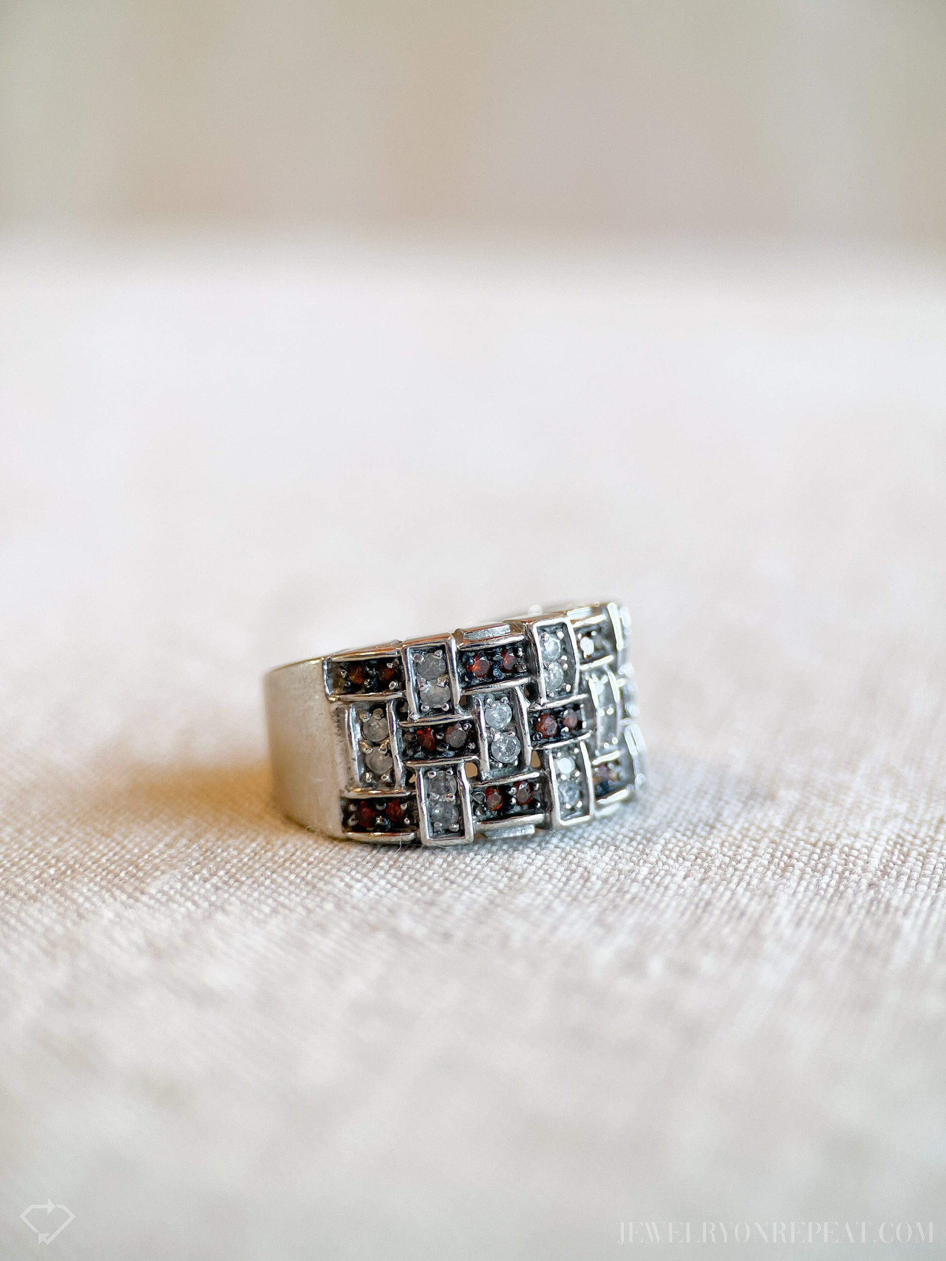 Vintage Checkered Diamond Ring in 14k White Gold