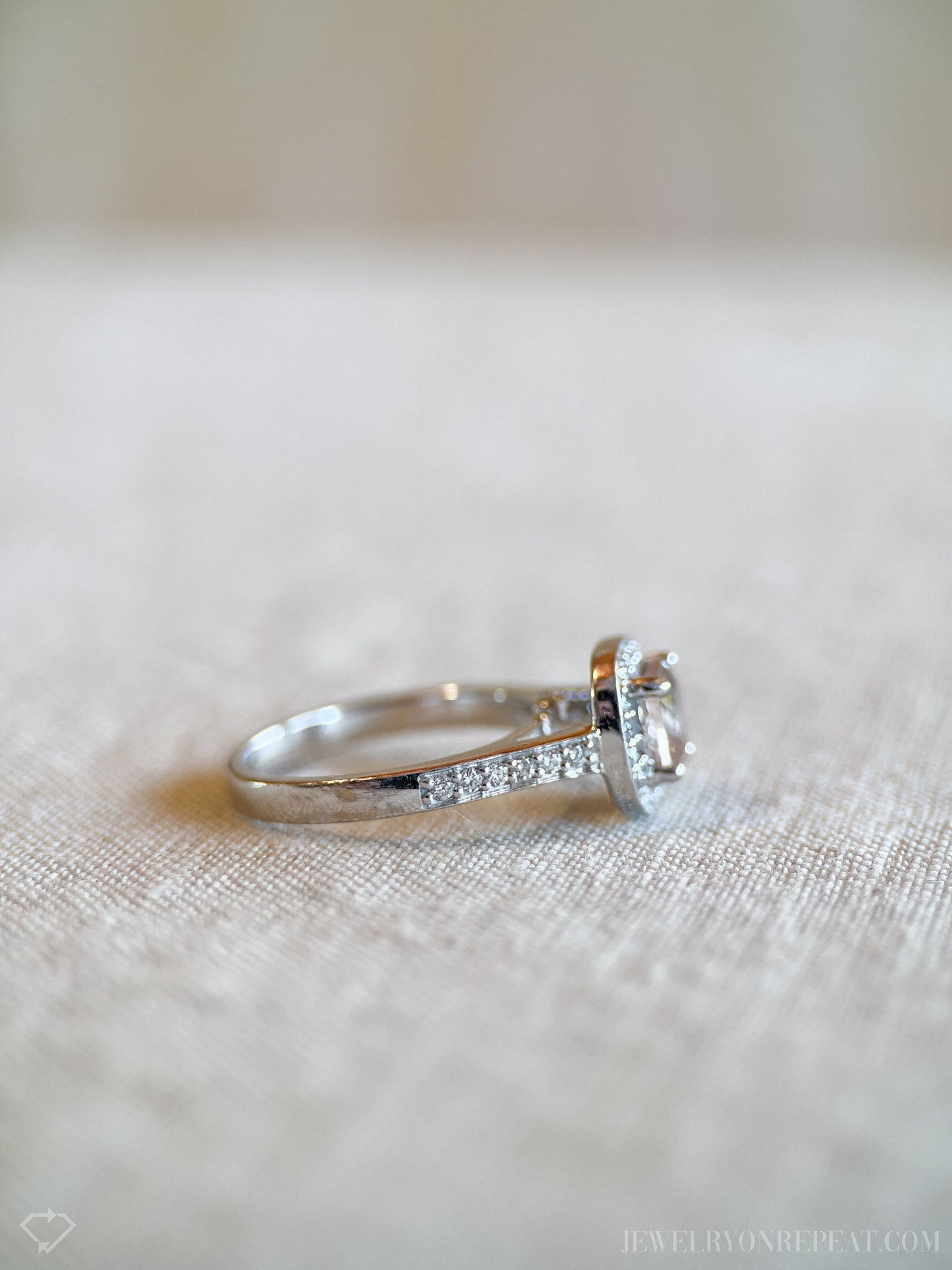 Vintage Morganite Halo Engagement Ring in 14k White Gold, Retro Jewelry from the 1990s - Timeless, Sustainable, @JewelryOnRepeat