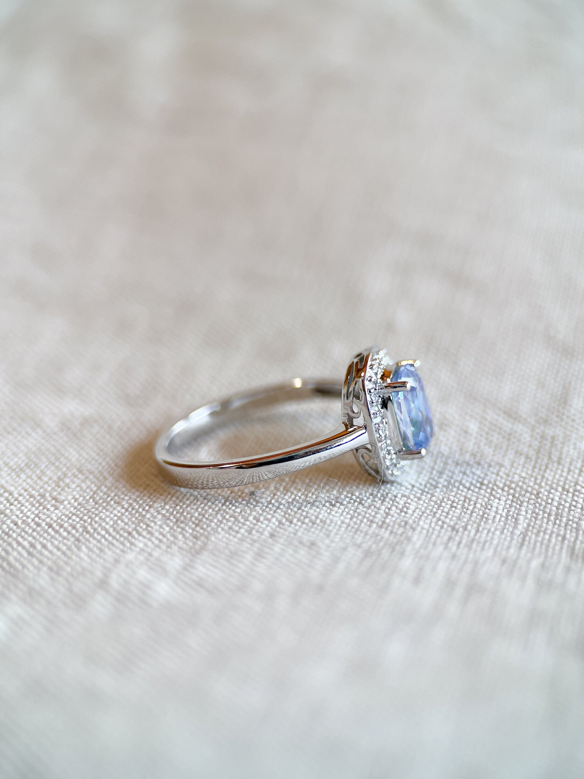 Vintage Mystic Topaz Gemstone Halo Ring in 14k White Gold, Retro Jewelry from the 1990s - Timeless, Sustainable, @JewelryOnRepeat