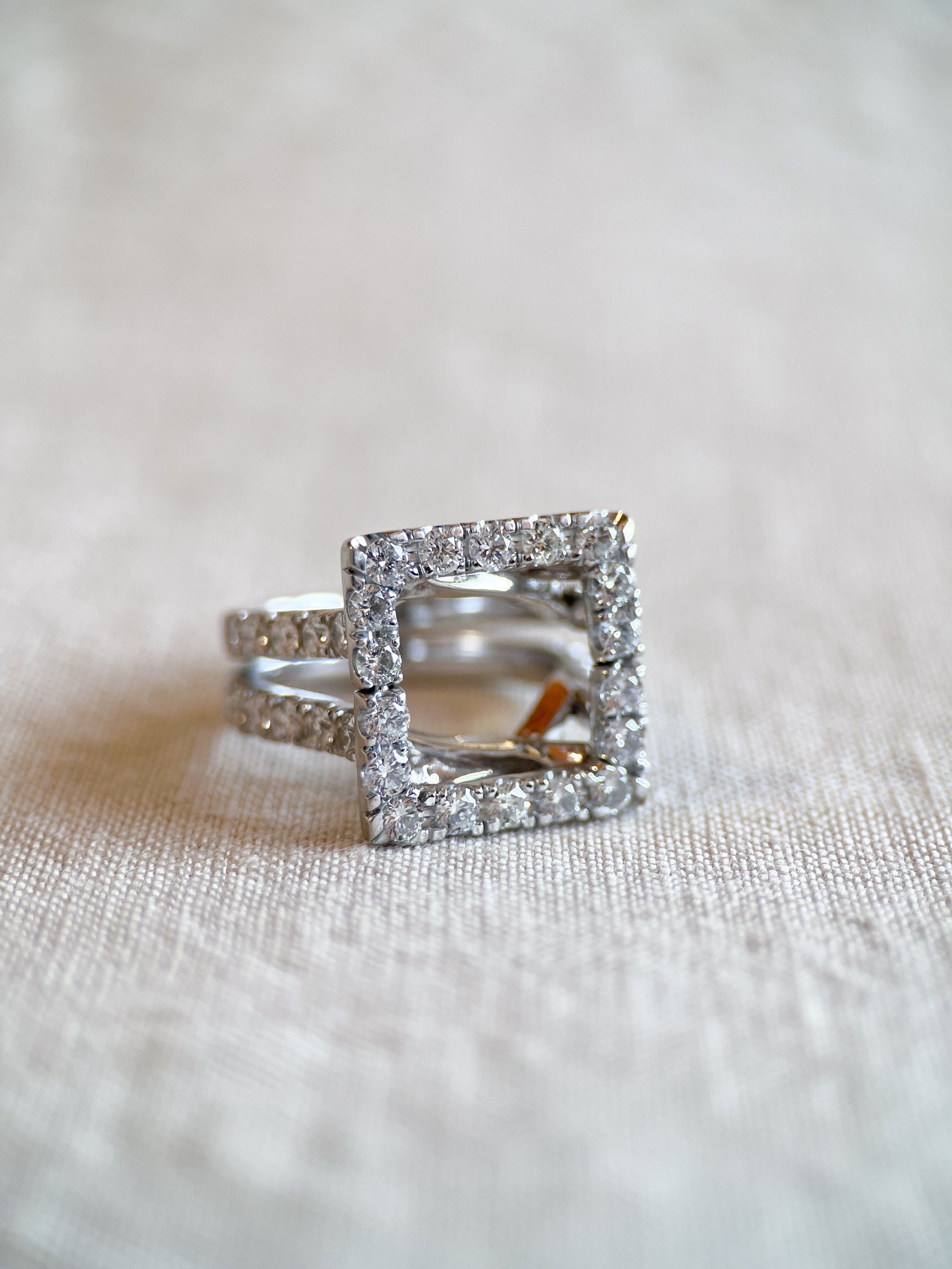 Vintage Diamond Halo Wrap Wedding Band Set in 14k White Gold