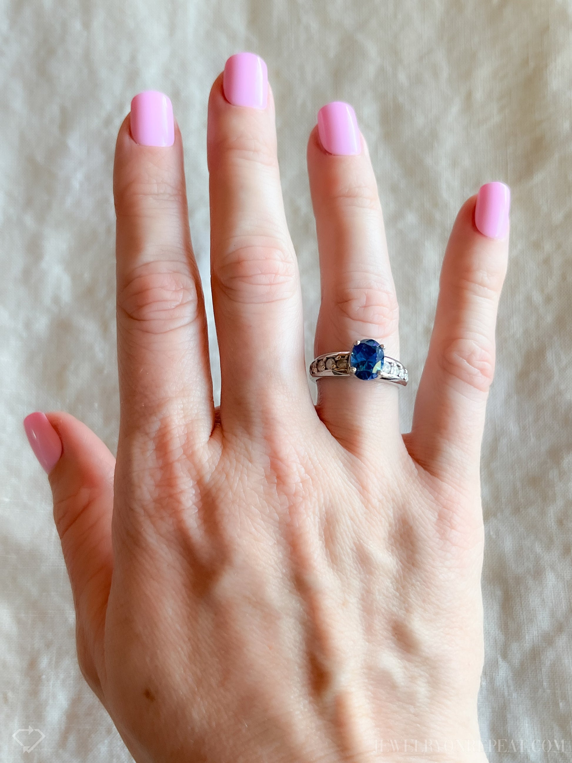 Vintage Oval Cut Blue Topaz Gemstone and Diamond Ring in 14k White Gold, Retro 1990s Jewelry - Timeless, Sustainable, @JewelryOnRepeat