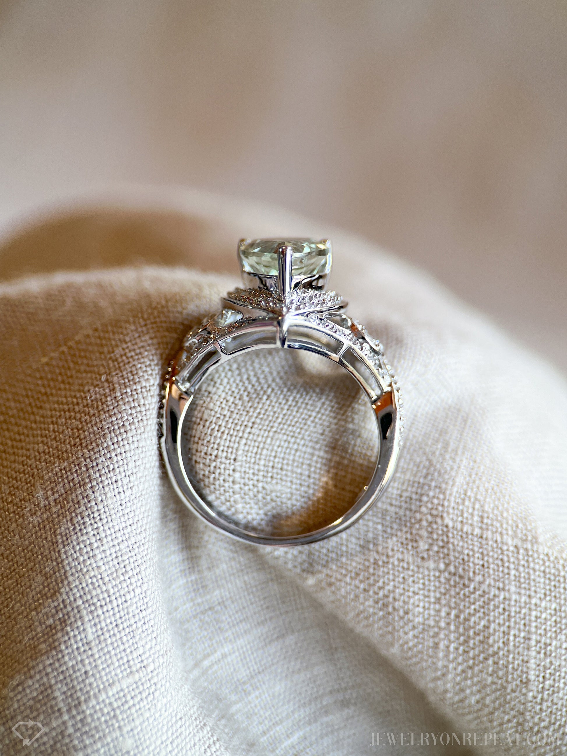 Vintage Green Prasiolite Gemstone Ring in 10k White Gold, Vintage Jewelry from the 1990s - Timeless, Sustainable, @JewelryOnRepeat