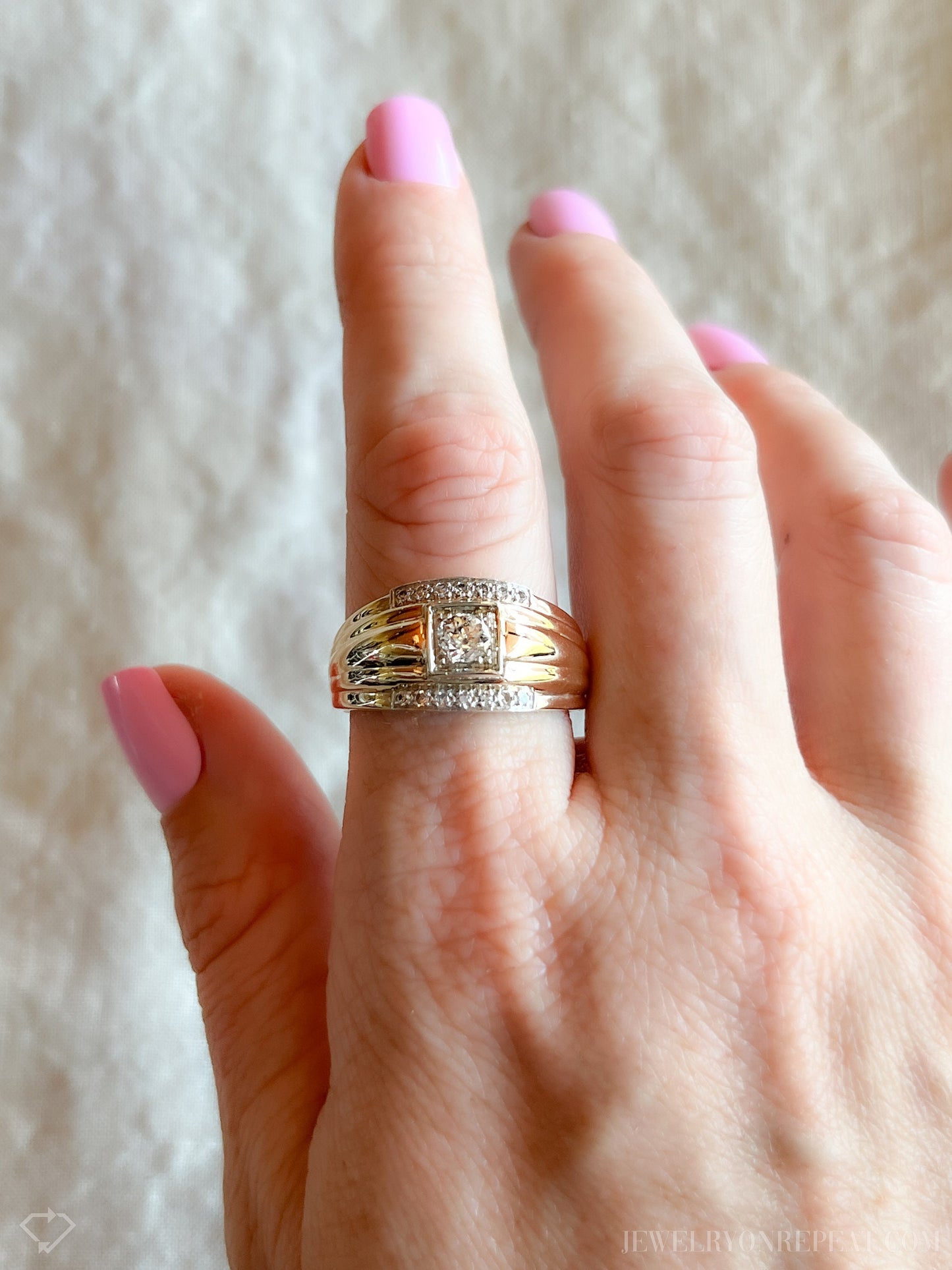 Vintage Mens Diamond Statement Wedding Ring in 10k Gold